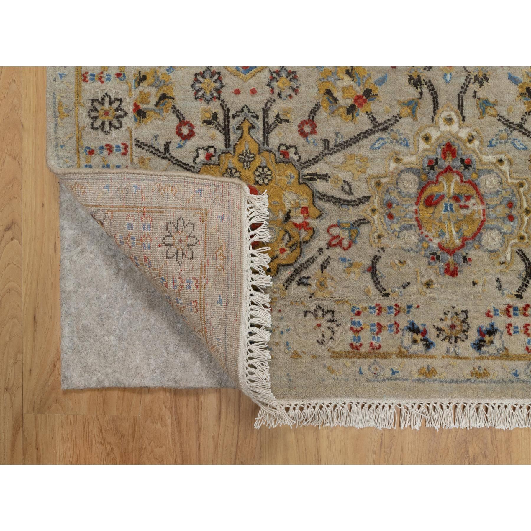 4'1"x6' Khaki Brown, Soft to the Touch Pile, THE SUNSET ROSETTES, Hand Knotted, Wool and Pure Silk, Oriental Rug HR91288 - Image 3