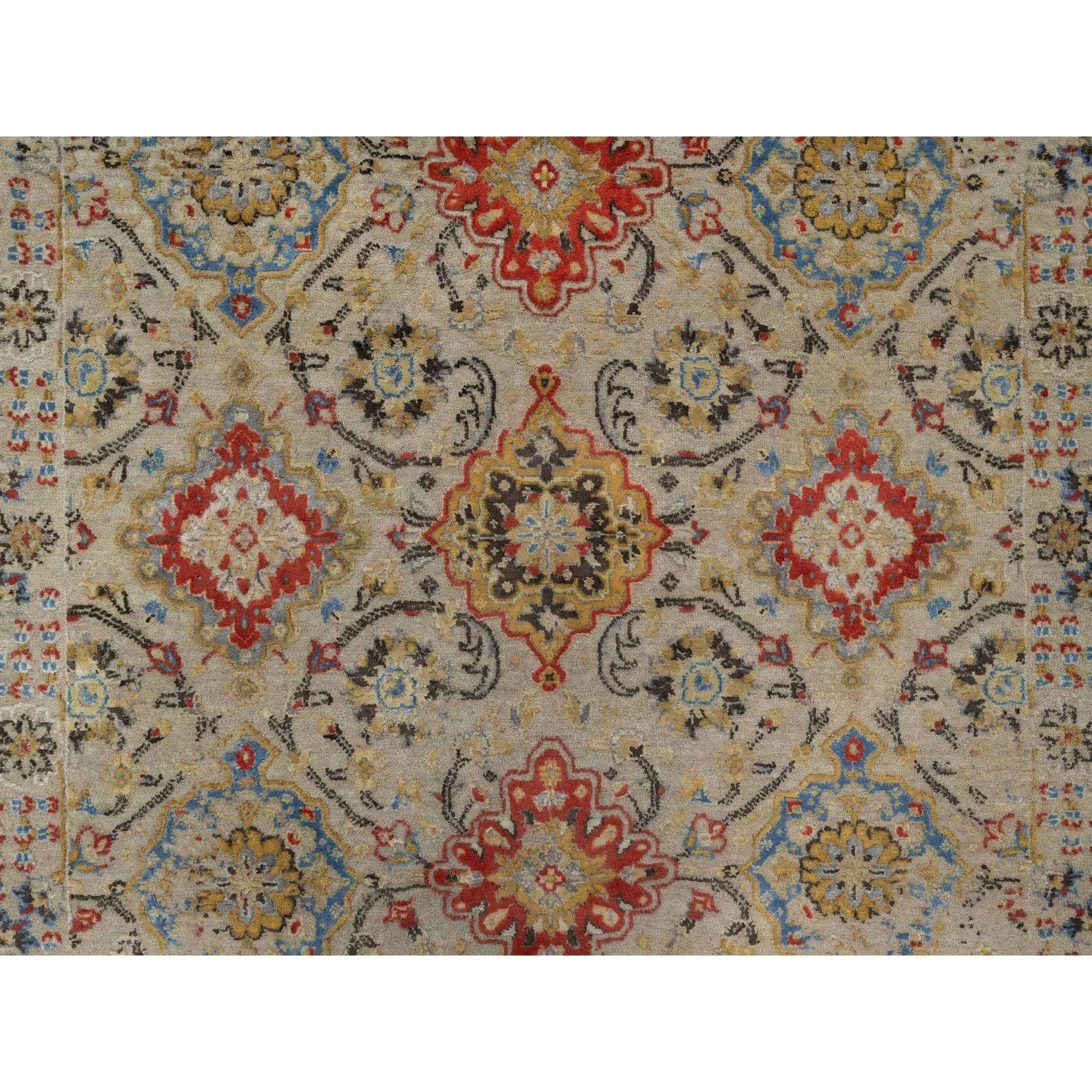 4'1"x6' Khaki Brown, Soft to the Touch Pile, THE SUNSET ROSETTES, Hand Knotted, Wool and Pure Silk, Oriental Rug HR91288 - Image 5