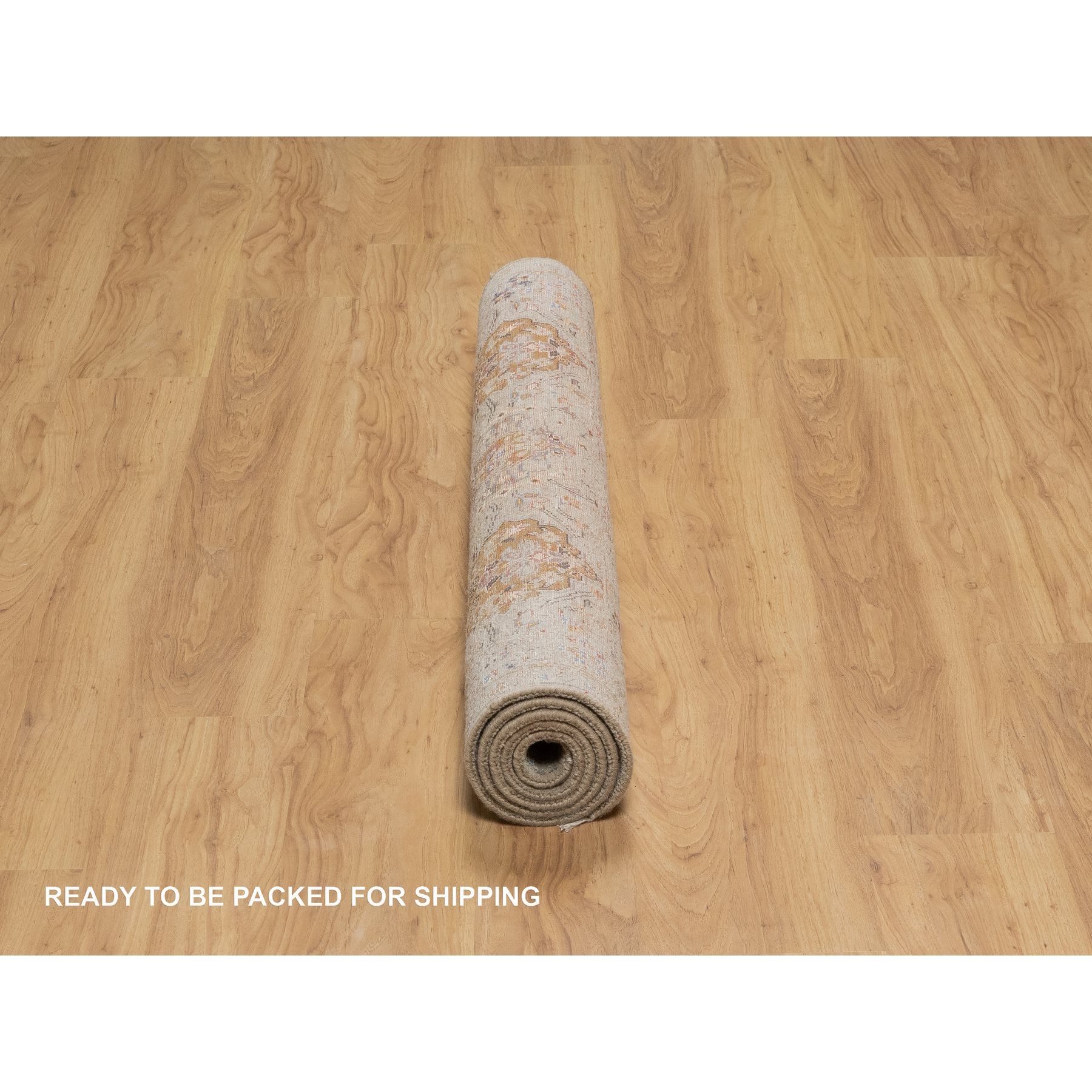 4'1"x6' Khaki Brown, Soft to the Touch Pile, THE SUNSET ROSETTES, Hand Knotted, Wool and Pure Silk, Oriental Rug HR91288 - Image 6