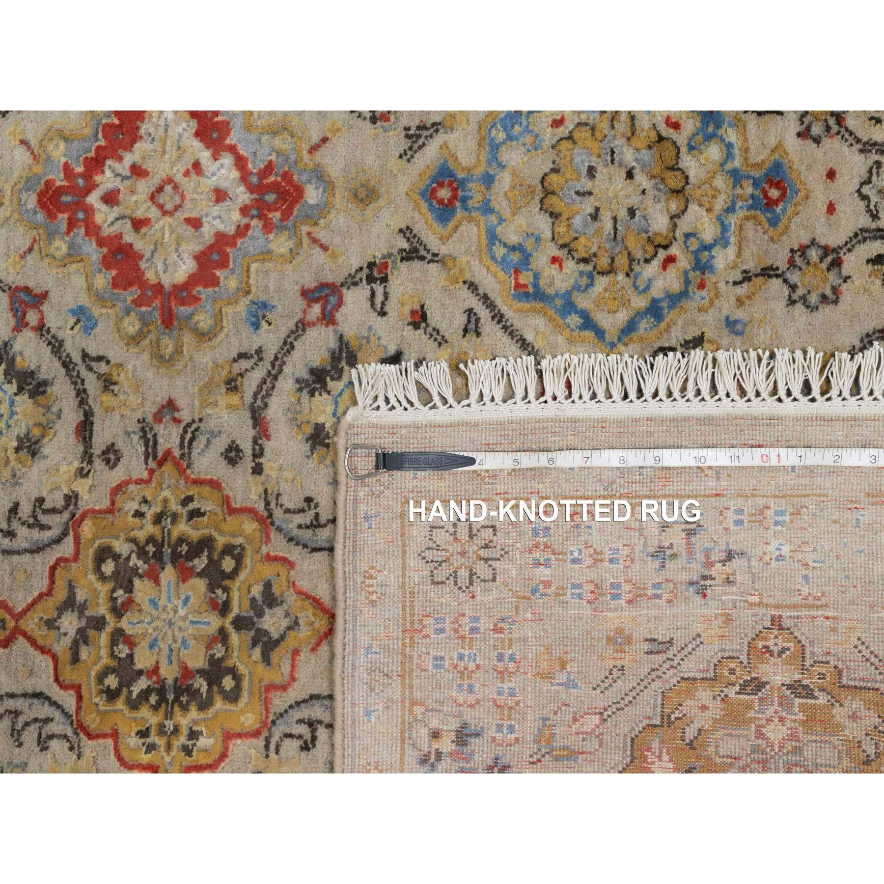 4'1"x6' Khaki Brown, Soft to the Touch Pile, THE SUNSET ROSETTES, Hand Knotted, Wool and Pure Silk, Oriental Rug HR91288 - Image 8