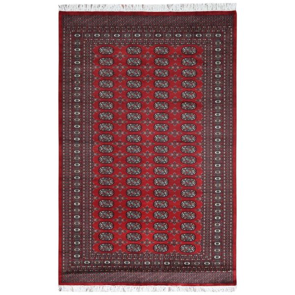5'1"x7'9" Deep and Saturated Red Hand Knotted Super Bokara 250 KPSI Denser Weave Silky Wool Oriental Rug HR61380