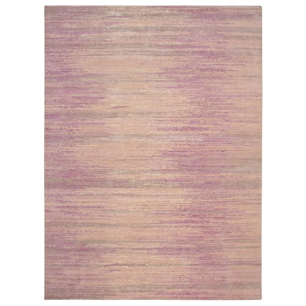 9'x12'3" Flamingo Pink with Ivory, Horizontal Ombre Design, Hand Knotted, Pure Wool, Oriental Rug HR75512