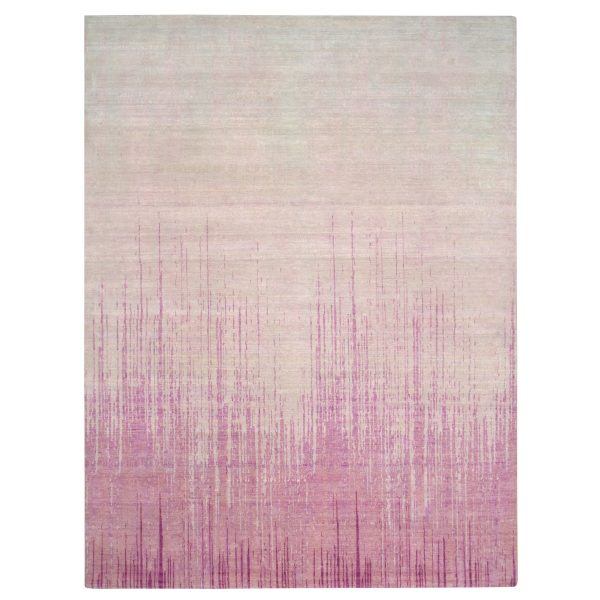 9'2"x12'4" Shades of Pink, Hand Knotted, Vertical Ombre Design, Natural Wool, Oriental Rug HR75529