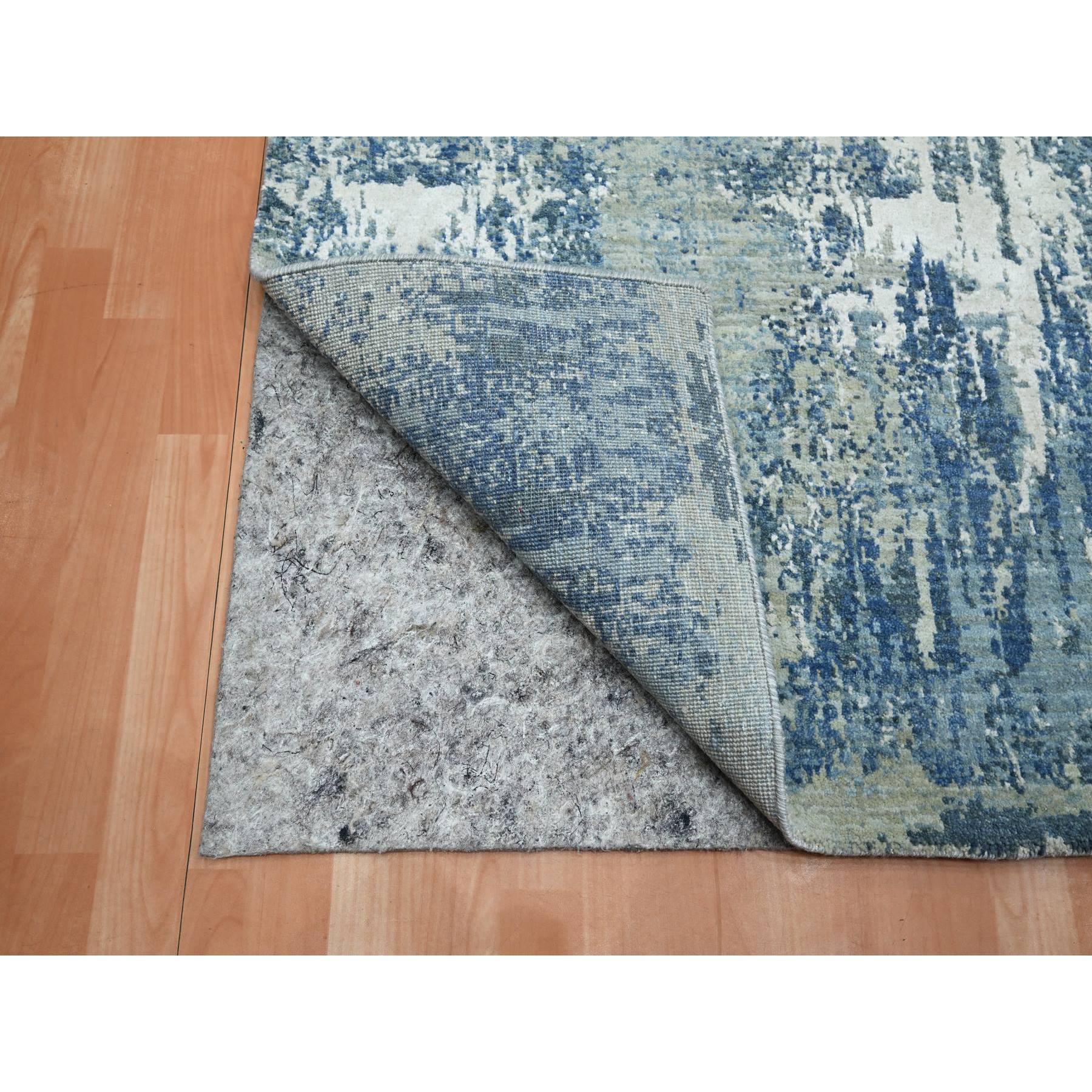 6'x9'2" Cerulean Blue, Abstract Design, Denser Weave, Hi-Low Pile, Pure Wool, Hand Knotted, Oriental Rug HR75534 - Image 4