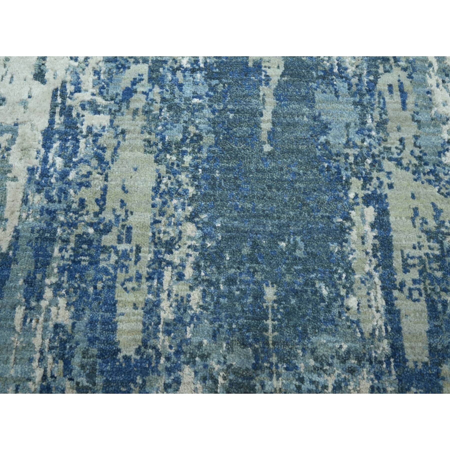 6'x9'2" Cerulean Blue, Abstract Design, Denser Weave, Hi-Low Pile, Pure Wool, Hand Knotted, Oriental Rug HR75534 - Image 8