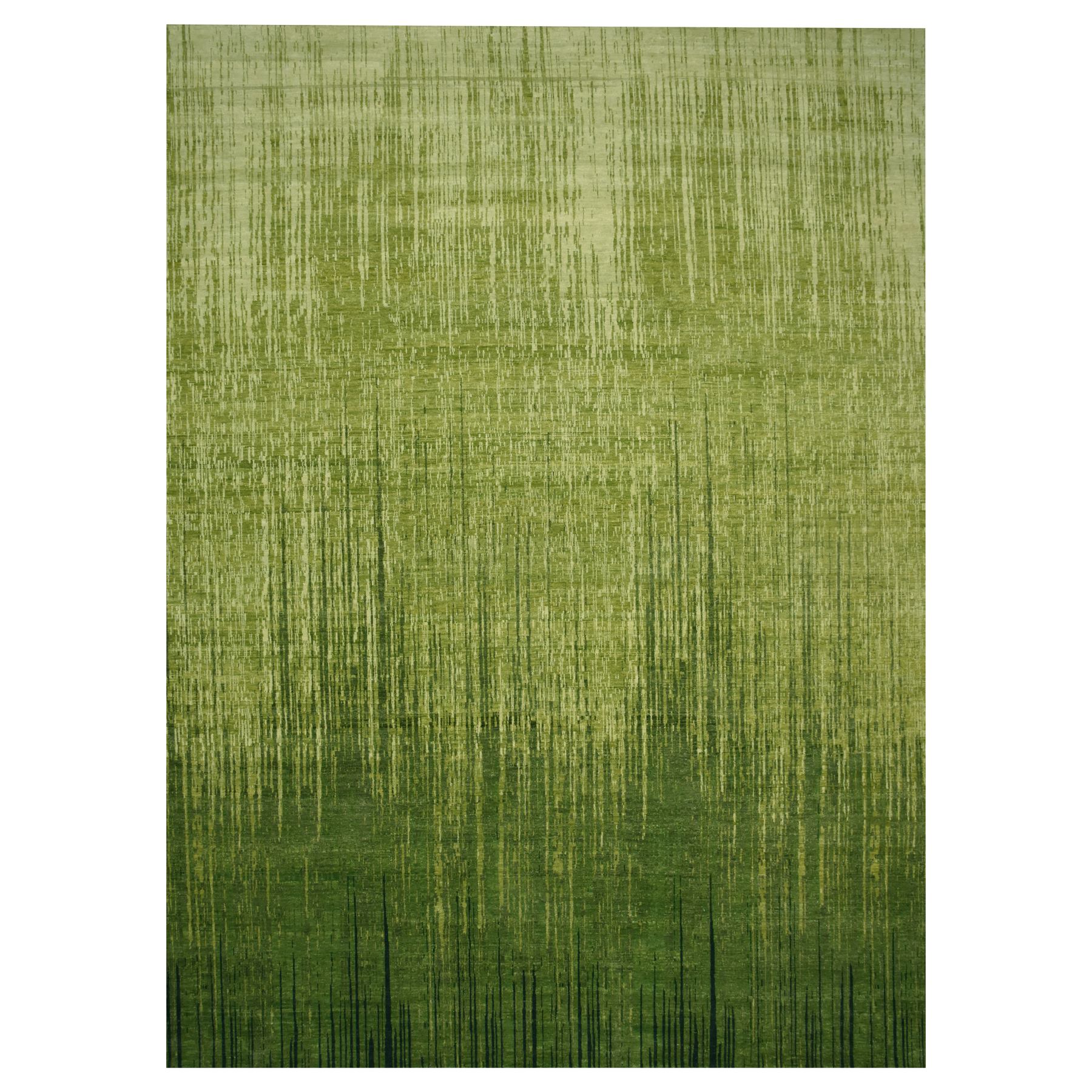 12'2"x15' Moss Green, Vertical Ombre Design, Hand Knotted, Soft and Vibrant Wool, Oversized, Oriental Rug HR75541