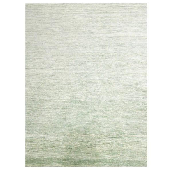 9'4"x12'4" Mist Green, Modern Plain Design, Borderless, Densely Woven, Pure Wool, Hand Knotted, Oriental Rug HR76080