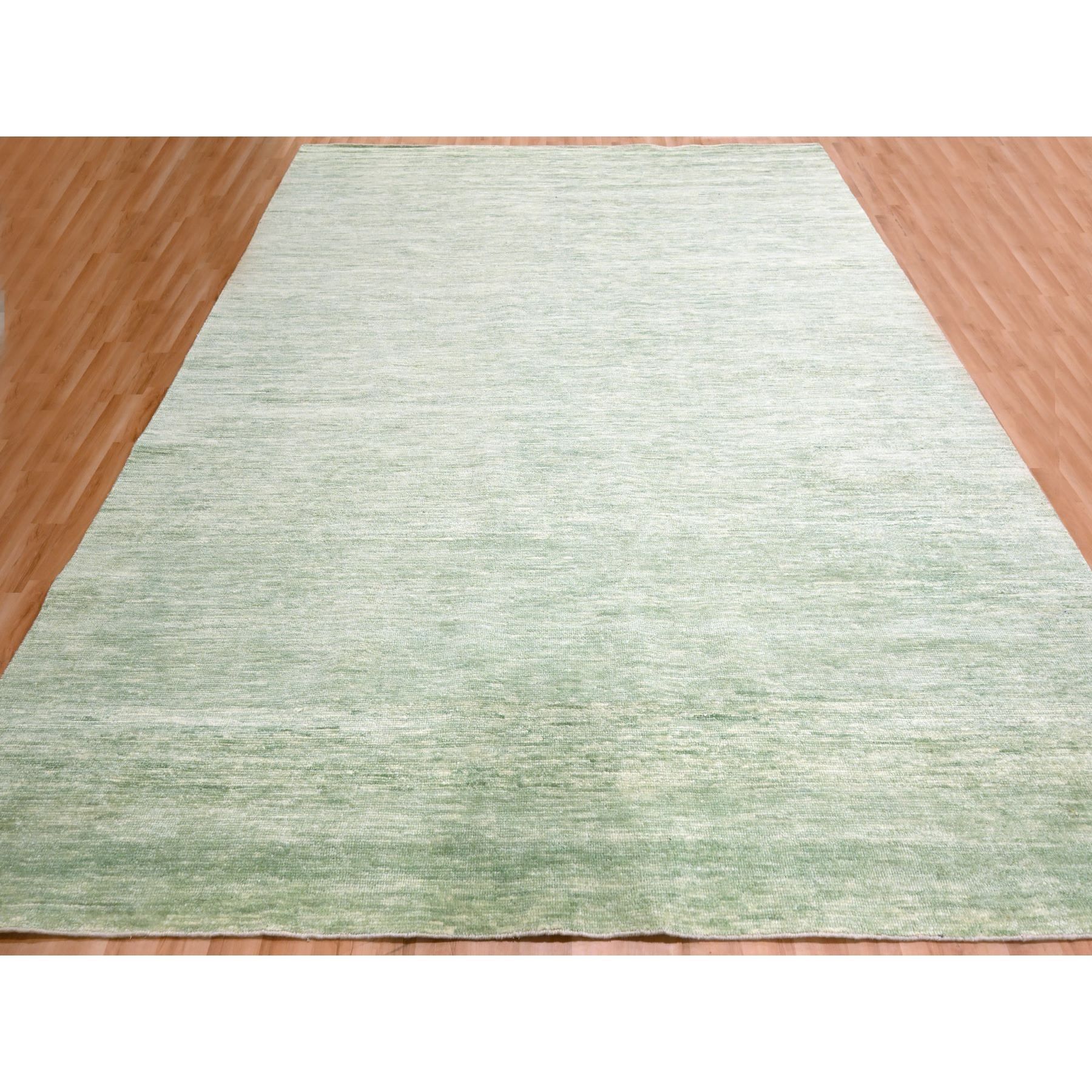 9'4"x12'4" Mist Green, Modern Plain Design, Borderless, Densely Woven, Pure Wool, Hand Knotted, Oriental Rug HR76080 - Image 2