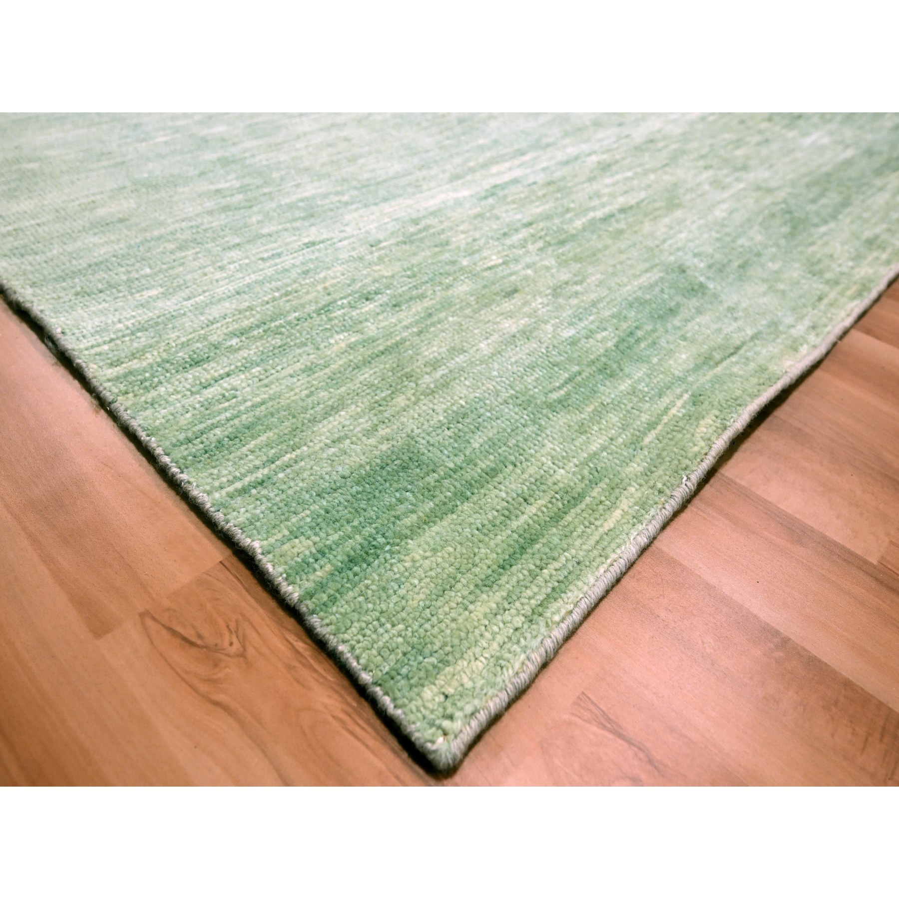 9'4"x12'4" Mist Green, Modern Plain Design, Borderless, Densely Woven, Pure Wool, Hand Knotted, Oriental Rug HR76080 - Image 6