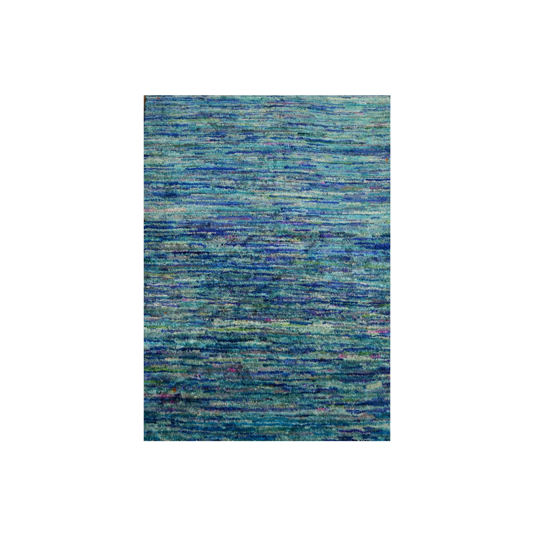 2'x3' Vivid Blue with Mix of Teal, Plain Solid Design, Hand Knotted, Pure Sari Silk, Mat, Oriental Rug HR76103