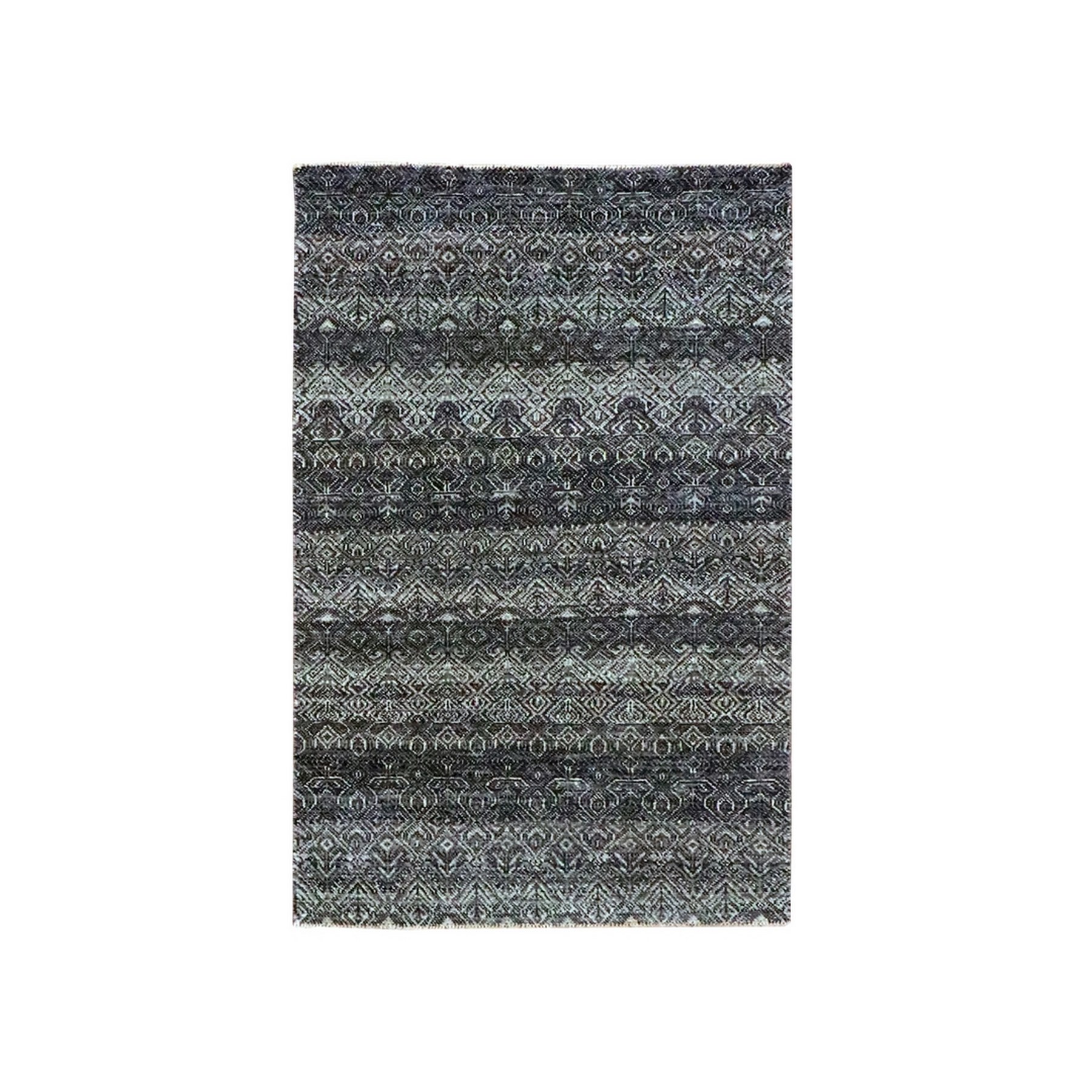 3'1"x5' Charcoal Gray, Small Repetitive Diamond Shaped Geometric Elements, Kohinoor Herat, Hand Knotted, Tone On Tone, Soft To The Touch, Pure Wool, Oriental Rug HR76156