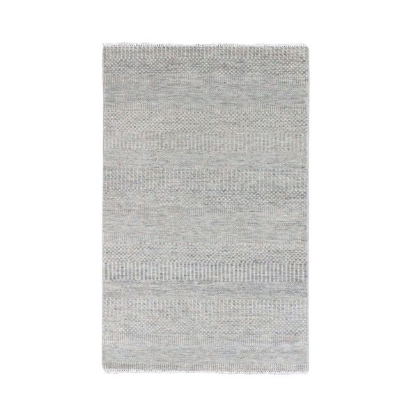 3'x5'3" Perfect Gray, Natural Undyed Wool, Modern Grass Design, Hand Knotted, Tone on Tone, Oriental Rug HR79552