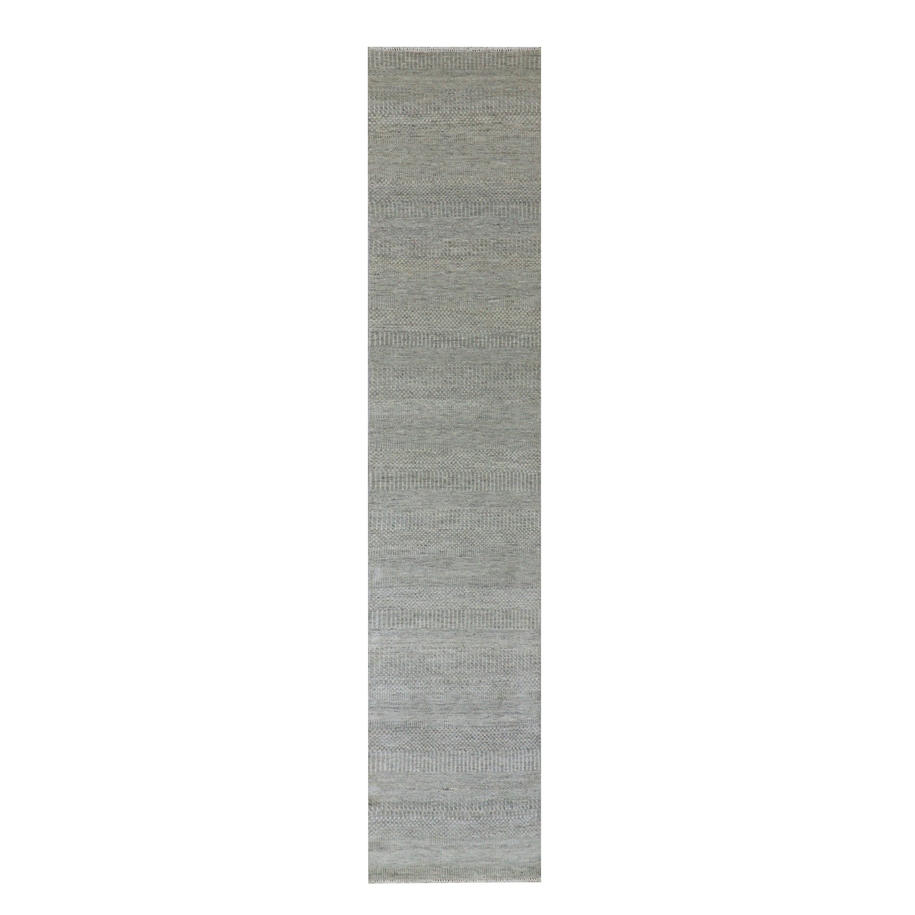 2'6"x12'4" Dorian Gray, Modern Tone on Tone Grass Design, Undyed Velvety Wool, Hand Knotted, Runner Oriental Rug HR79887