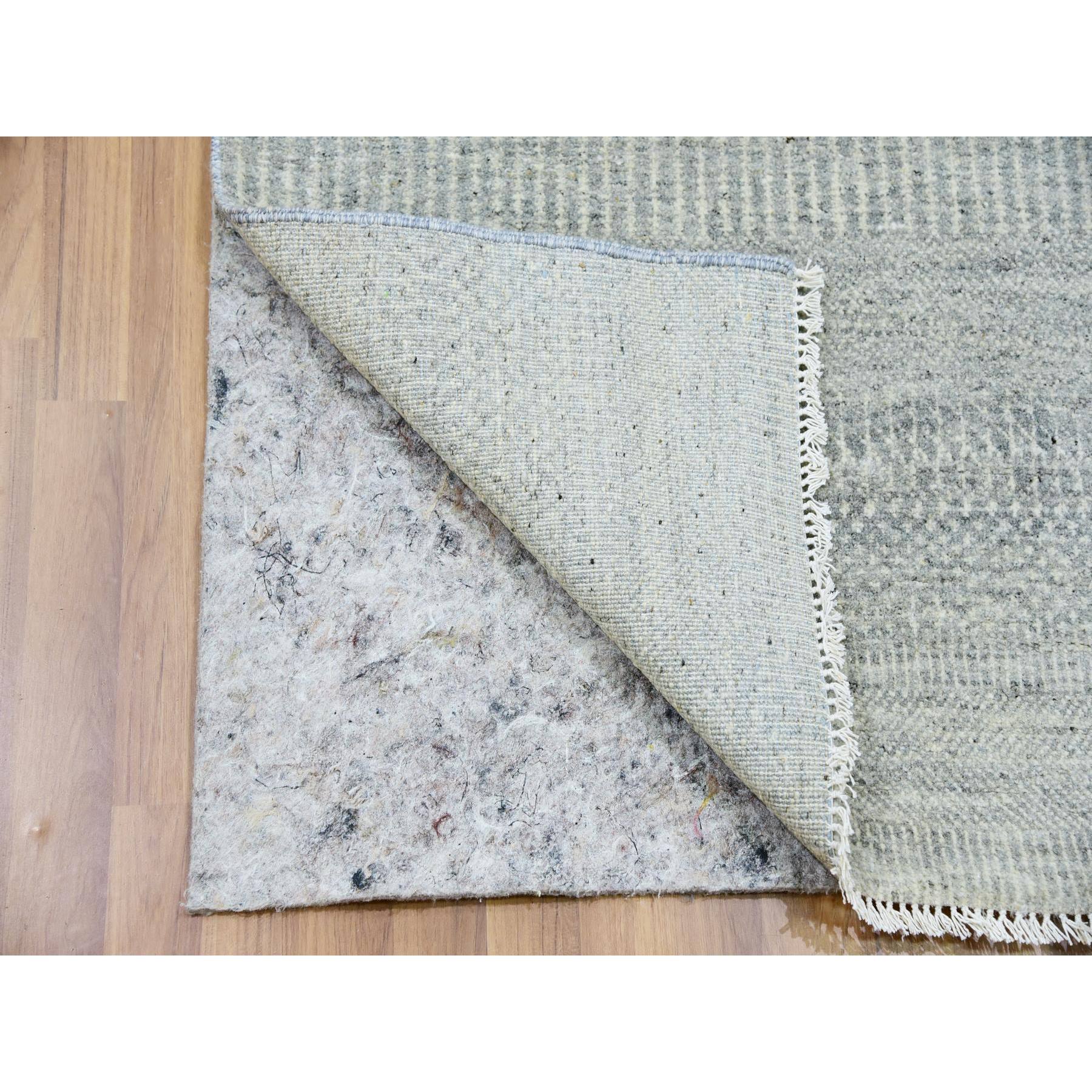 2'6"x12'4" Dorian Gray, Modern Tone on Tone Grass Design, Undyed Velvety Wool, Hand Knotted, Runner Oriental Rug HR79887 - Image 3