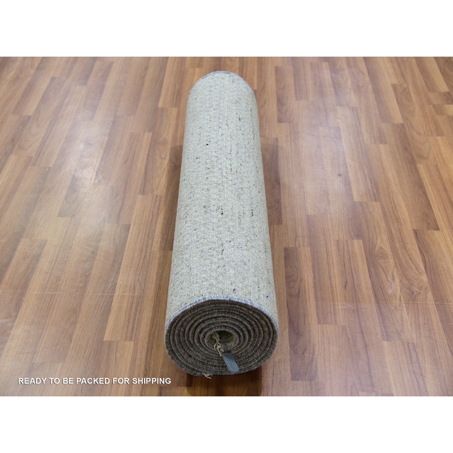 2'6"x12'4" Dorian Gray, Modern Tone on Tone Grass Design, Undyed Velvety Wool, Hand Knotted, Runner Oriental Rug HR79887 - Image 7