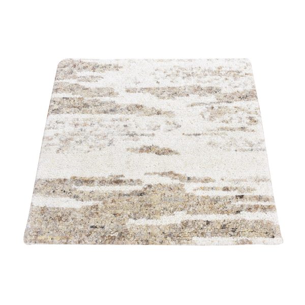 3'x3' Earthtone Colors, Modern Minimalist Design Plush Pile, Organic Undyed Natural Wool Hand Knotted, Square Oriental Rug HR80752