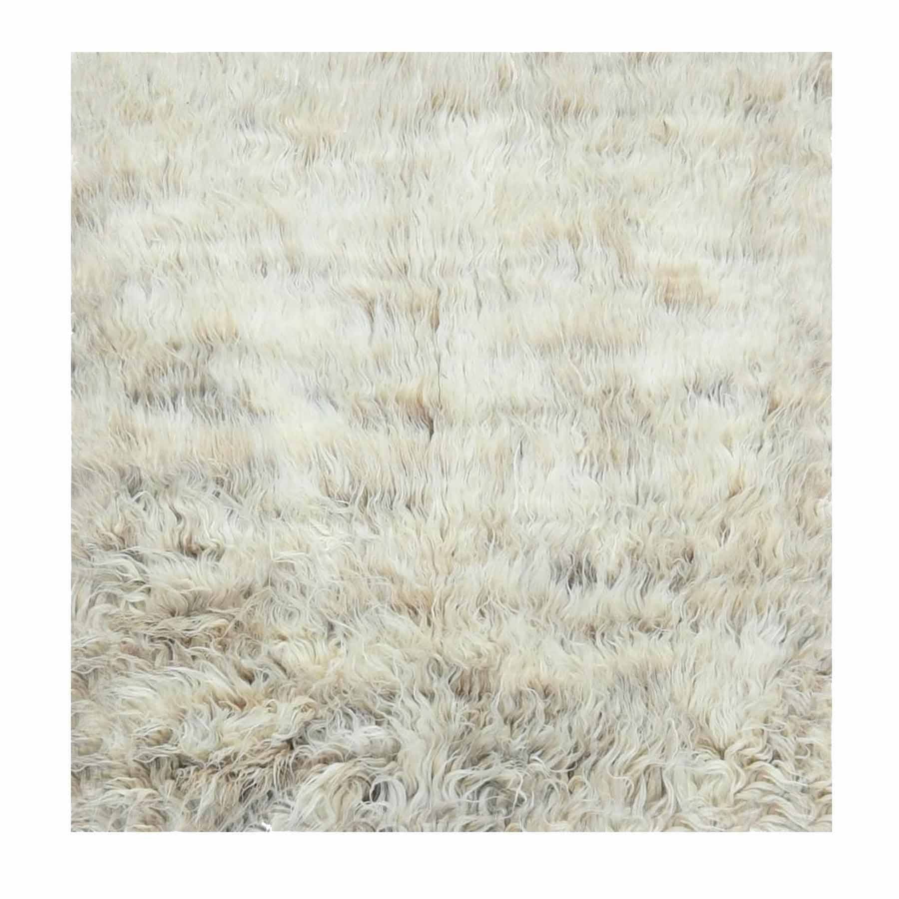 3'x3' Beige, Shag Flokati Greek Style, Undyed Natural Wool Hand Knotted, Square Oriental Rug HR82021