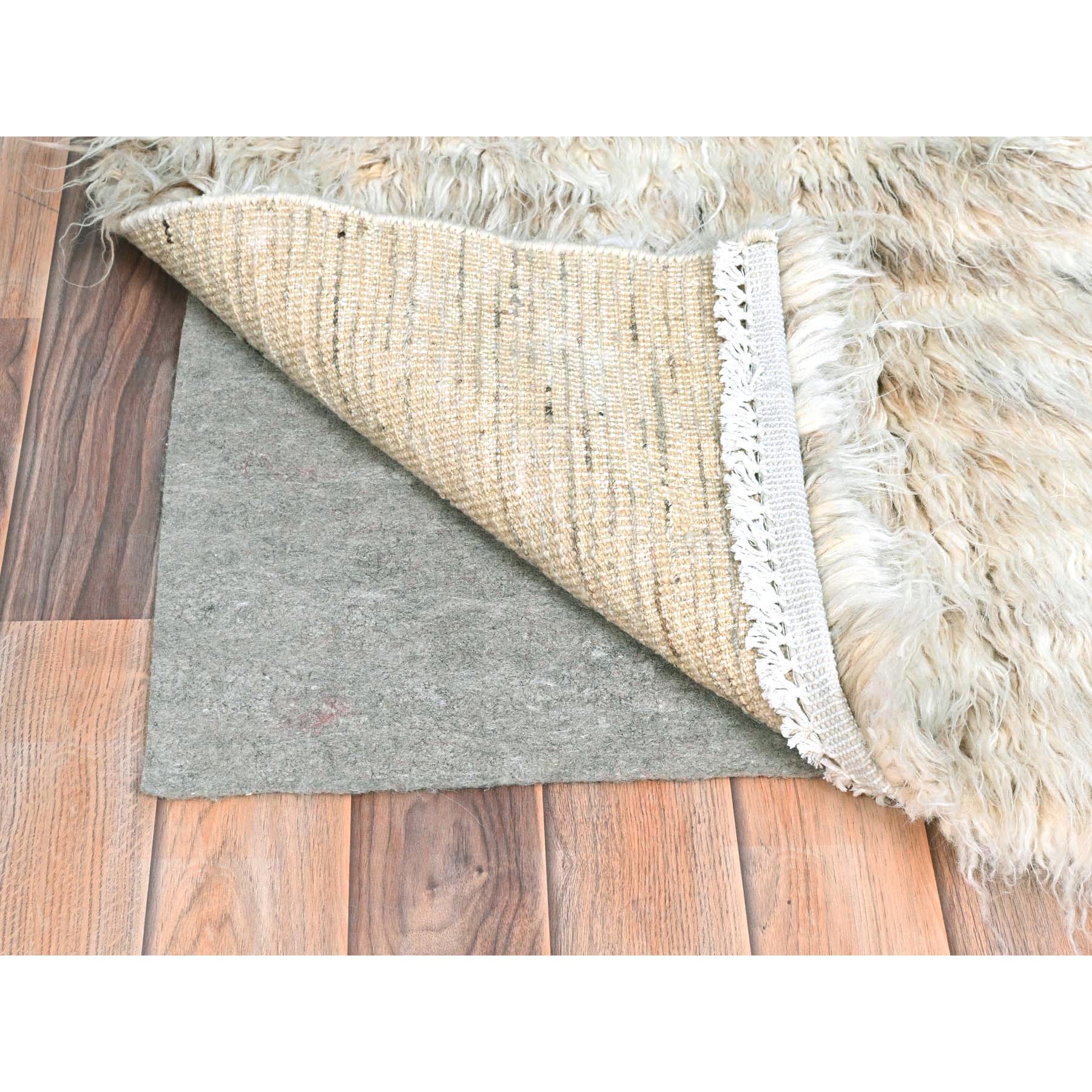 3'x3' Beige, Shag Flokati Greek Style, Undyed Natural Wool Hand Knotted, Square Oriental Rug HR82021 - Image 3