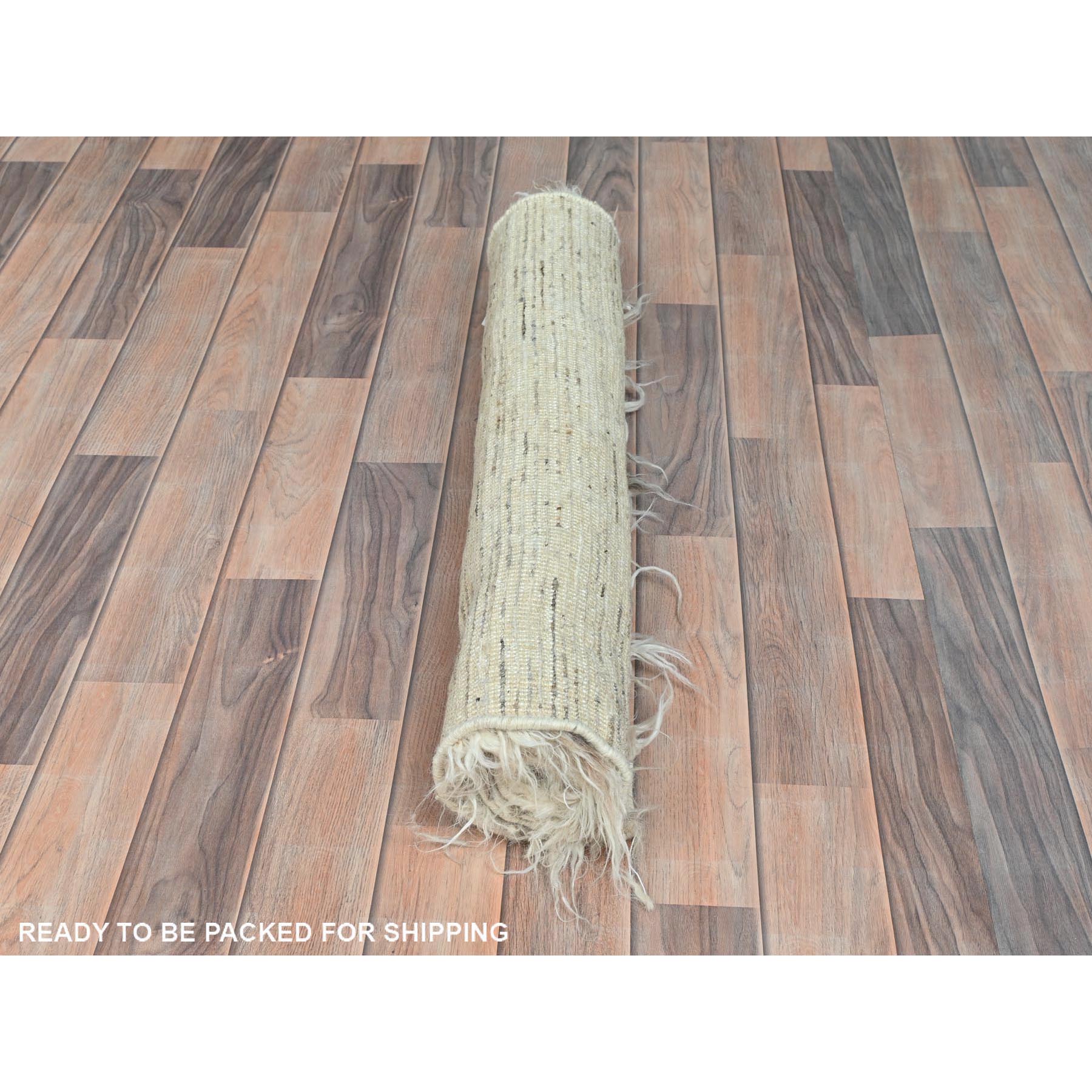 3'x3' Beige, Shag Flokati Greek Style, Undyed Natural Wool Hand Knotted, Square Oriental Rug HR82021 - Image 5
