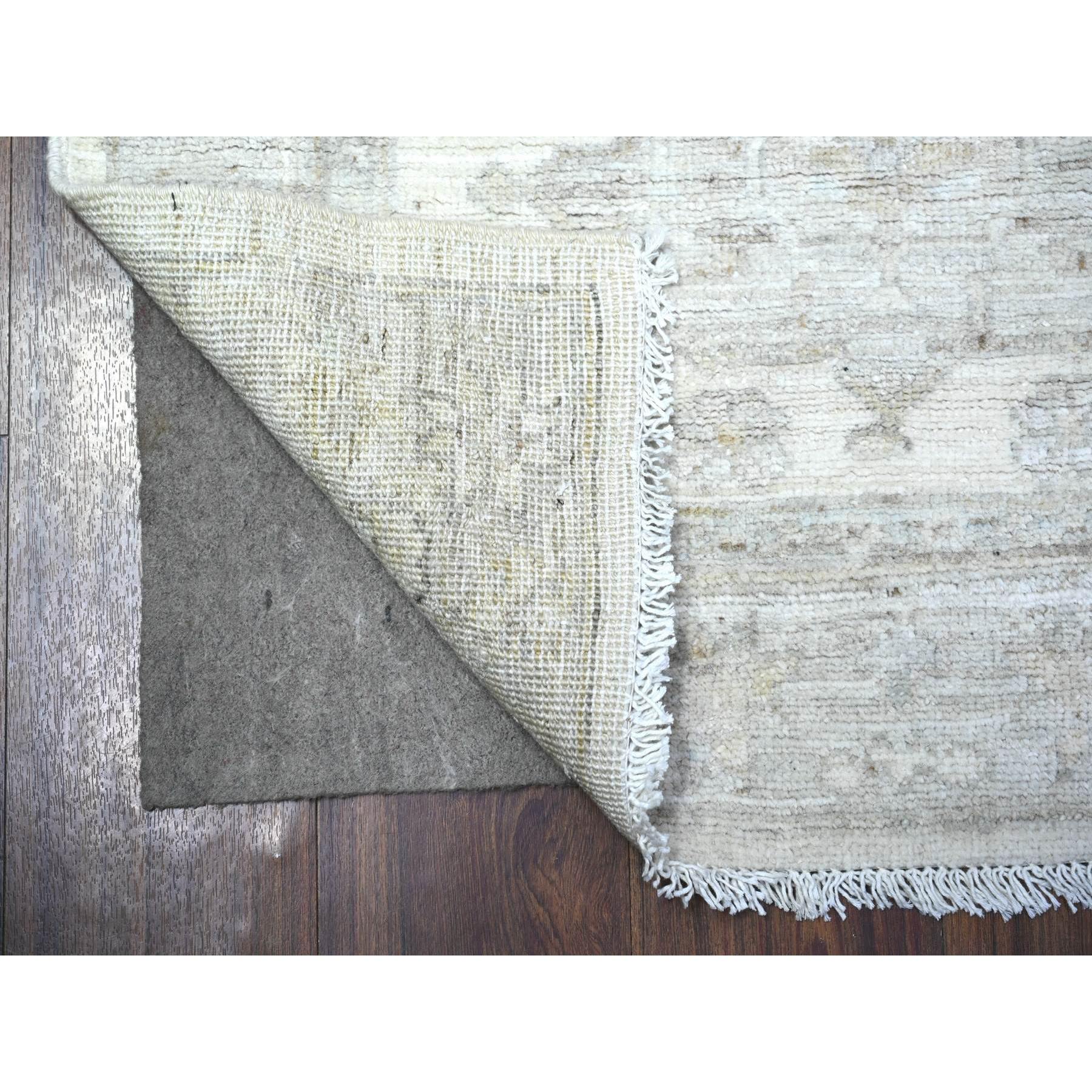 2'8"x11'3" High Reflective White, Distressed White Wash Peshawar, Hand Knotted, 100% Wool, Runner Oriental Rug HR88552 - Image 2