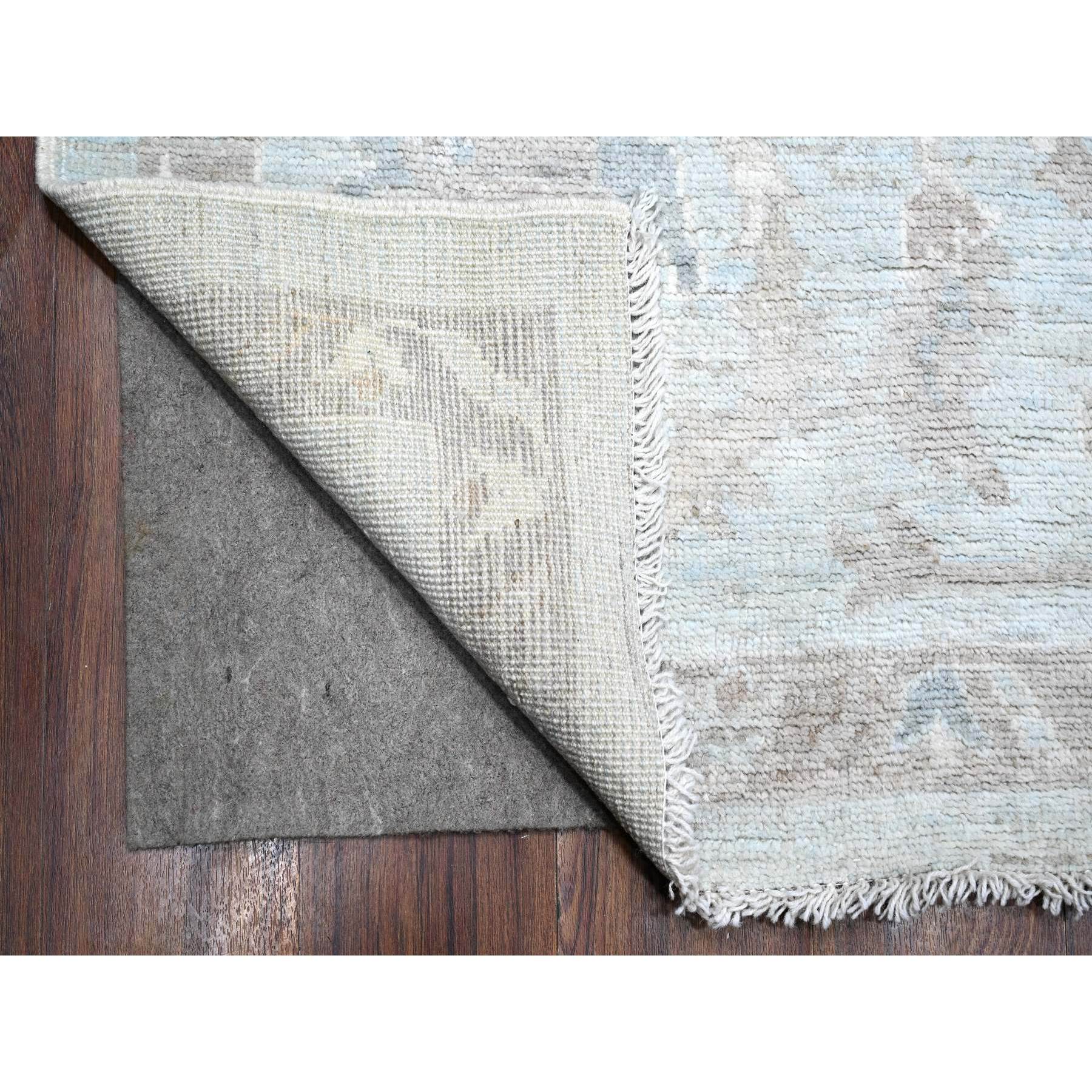 9'2"x12' Cloud Gray, Vegetable Dyes, Wool Weft, Hand Knotted, Faded Out Angora Oushak, All Over Tribal Elements, Oriental Rug HR88669 - Image 4
