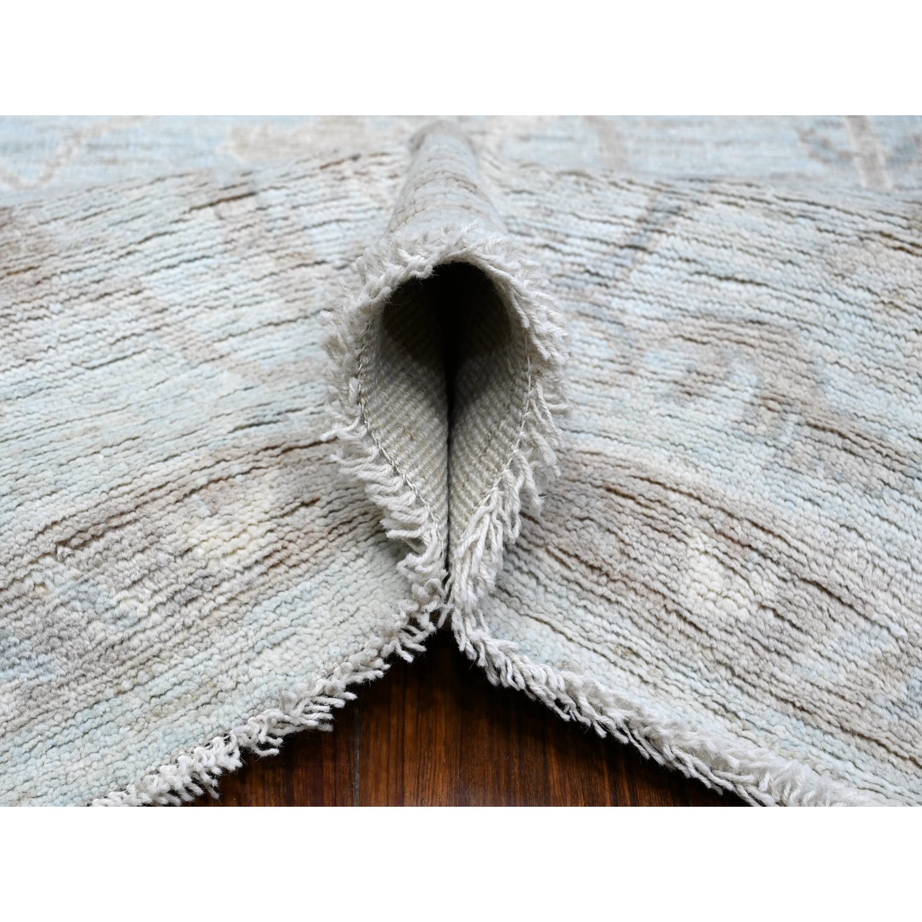 9'2"x12' Cloud Gray, Vegetable Dyes, Wool Weft, Hand Knotted, Faded Out Angora Oushak, All Over Tribal Elements, Oriental Rug HR88669 - Image 5