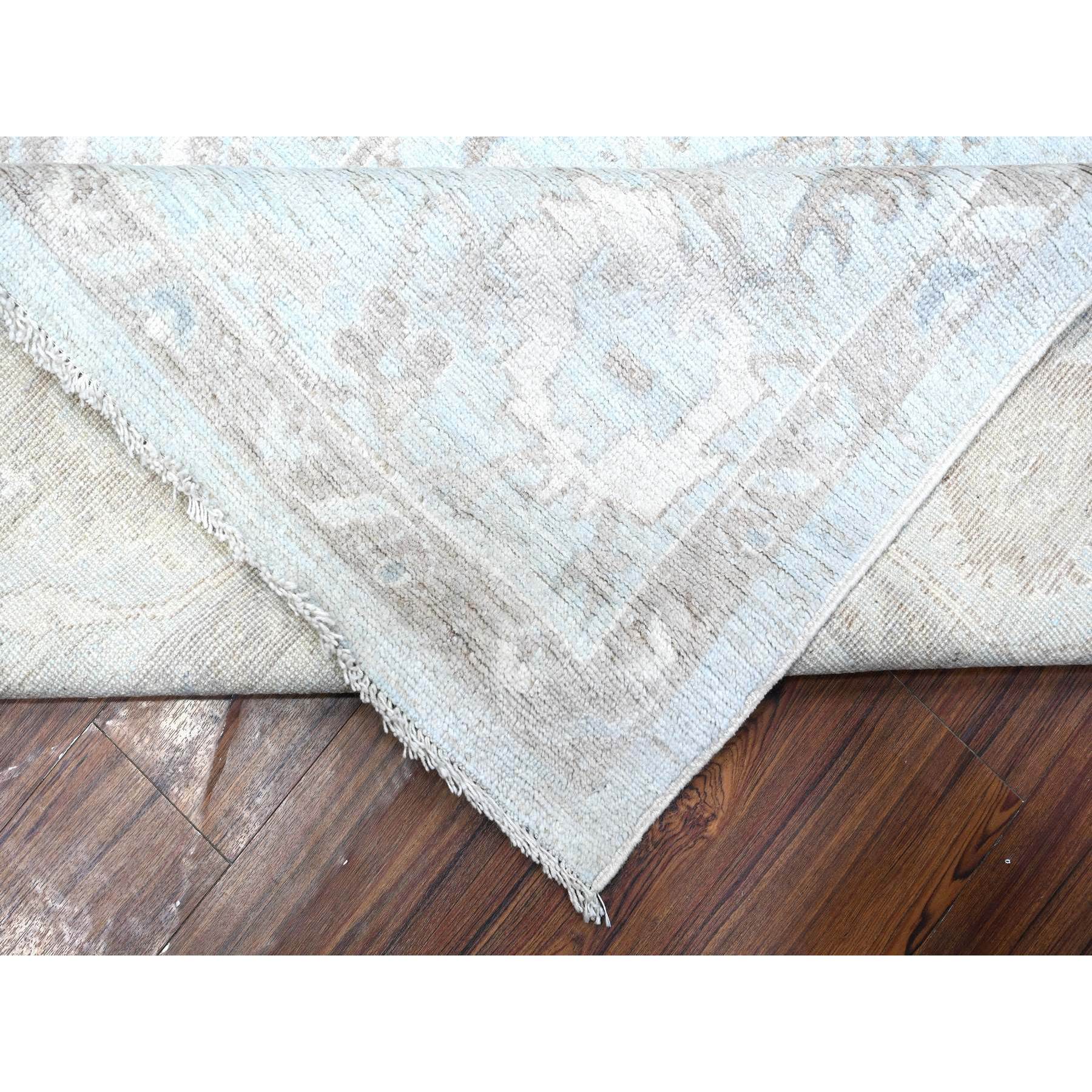 9'2"x12' Cloud Gray, Vegetable Dyes, Wool Weft, Hand Knotted, Faded Out Angora Oushak, All Over Tribal Elements, Oriental Rug HR88669 - Image 6