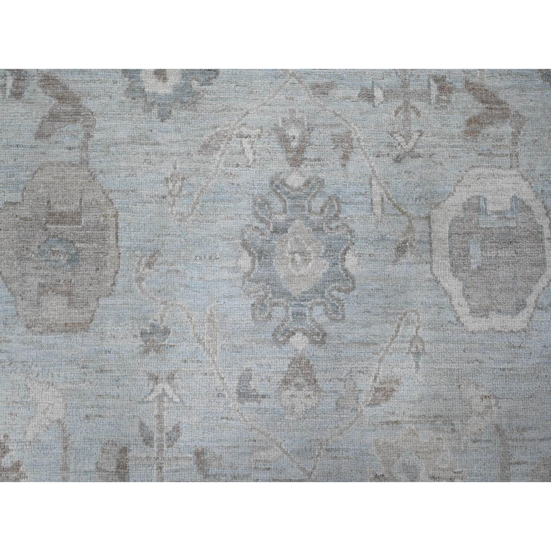 9'2"x12' Cloud Gray, Vegetable Dyes, Wool Weft, Hand Knotted, Faded Out Angora Oushak, All Over Tribal Elements, Oriental Rug HR88669 - Image 8