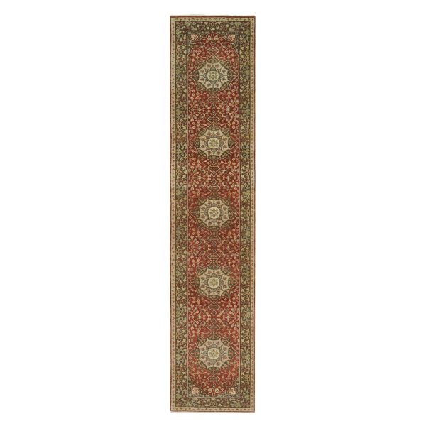 2'7"x12'4" Upsdell Red with Kobicha Brown, Soft Pile, Natural Dyes, Antique All Wool Tabriz Haji Jalili Rug, Hand Knotted, Fine Weave, Runner Oriental Rug HR90282