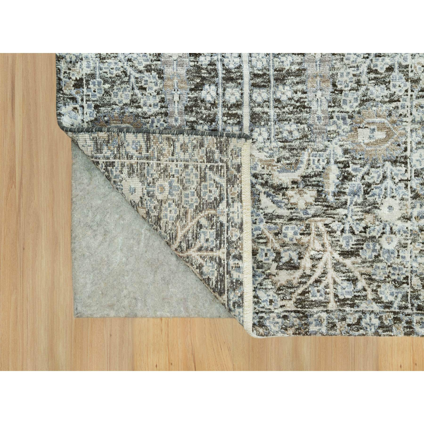 2'4"x8'1" Peppercorn Gray, Hand Knotted Borderless, Silk With Textured Wool, Willow And Cypress Tree Design, Oriental Runner Rug HR90684 - Image 3