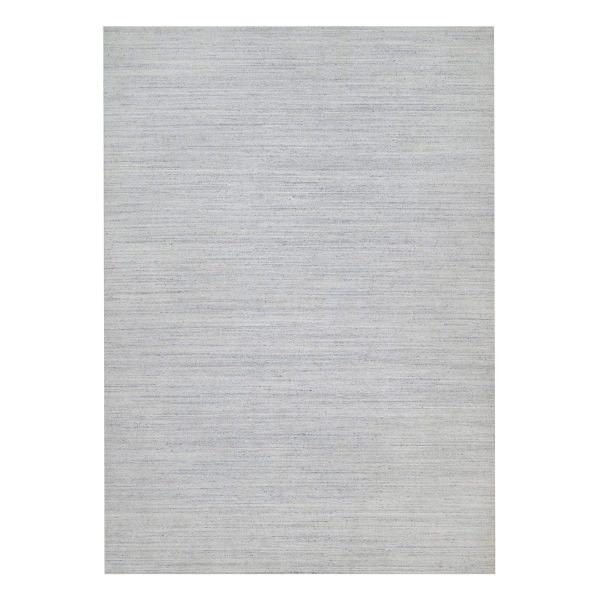 12'x18' Lily White, Plain Modern Striae Design, Hand Loomed, Soft to the Touch, Natural Wool, Oversized, Oriental Rug HR91193