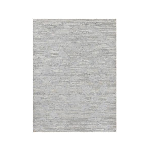 4'1"x6' Medium Gray, Hand Knotted, Modern Design, Hand Spun Undyed Natural Wool, Oriental Rug HR91281
