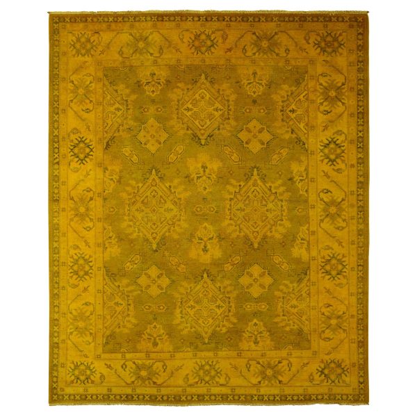 7'6"x9'5" Golden Yellow, Overdyed Kazak with Geometric Medallions Design, 100% Wool, Hand Knotted, Oriental Rug HR20009