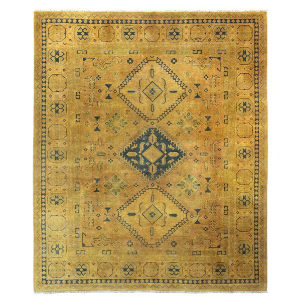 8'x9'5" Honey Brown, Overdyed Kazak with Geometric Medallions Design, Hand Knotted, 100% Wool, Oriental Rug HR20014