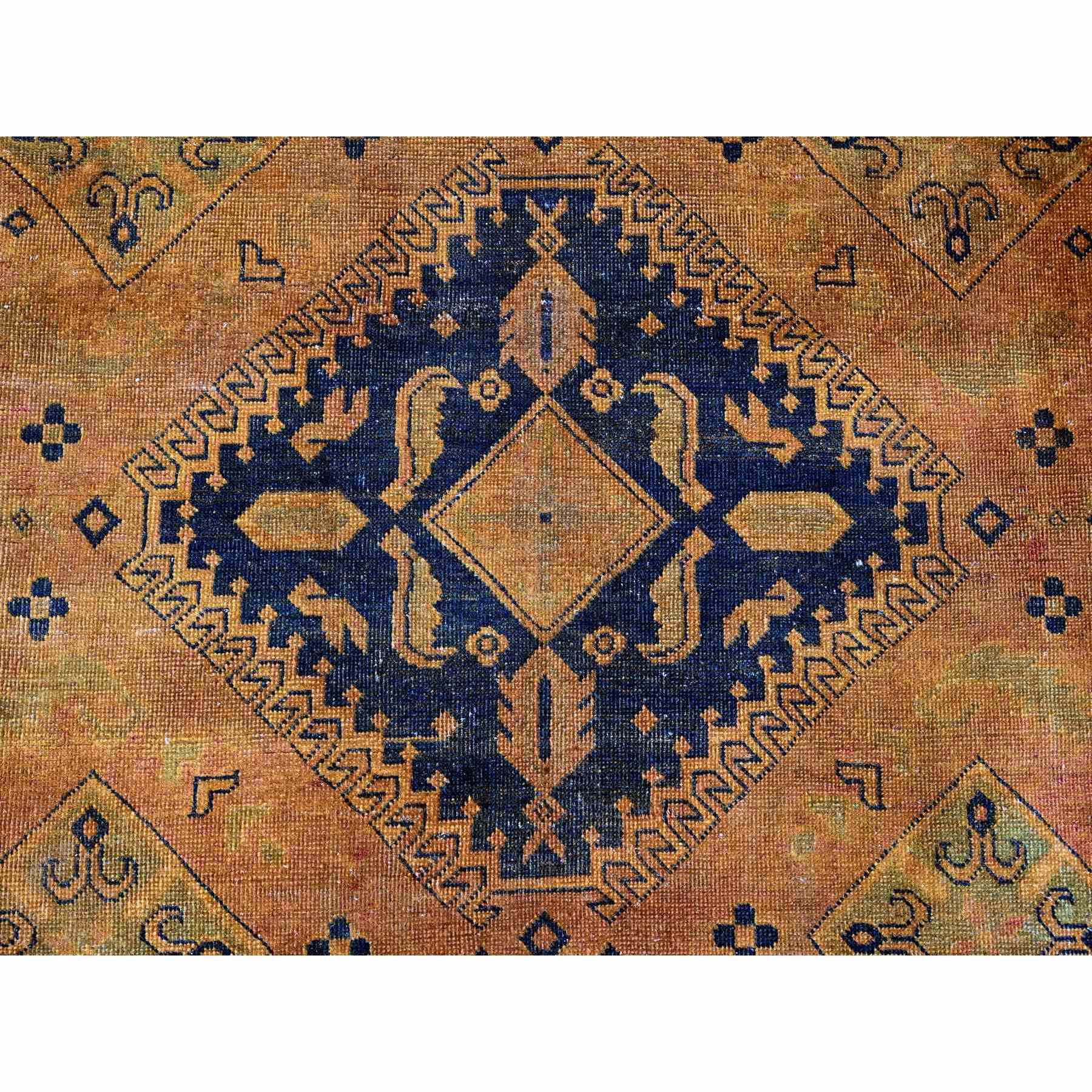 8'x9'5" Honey Brown, Overdyed Kazak with Geometric Medallions Design, Hand Knotted, 100% Wool, Oriental Rug HR20014 - Image 8