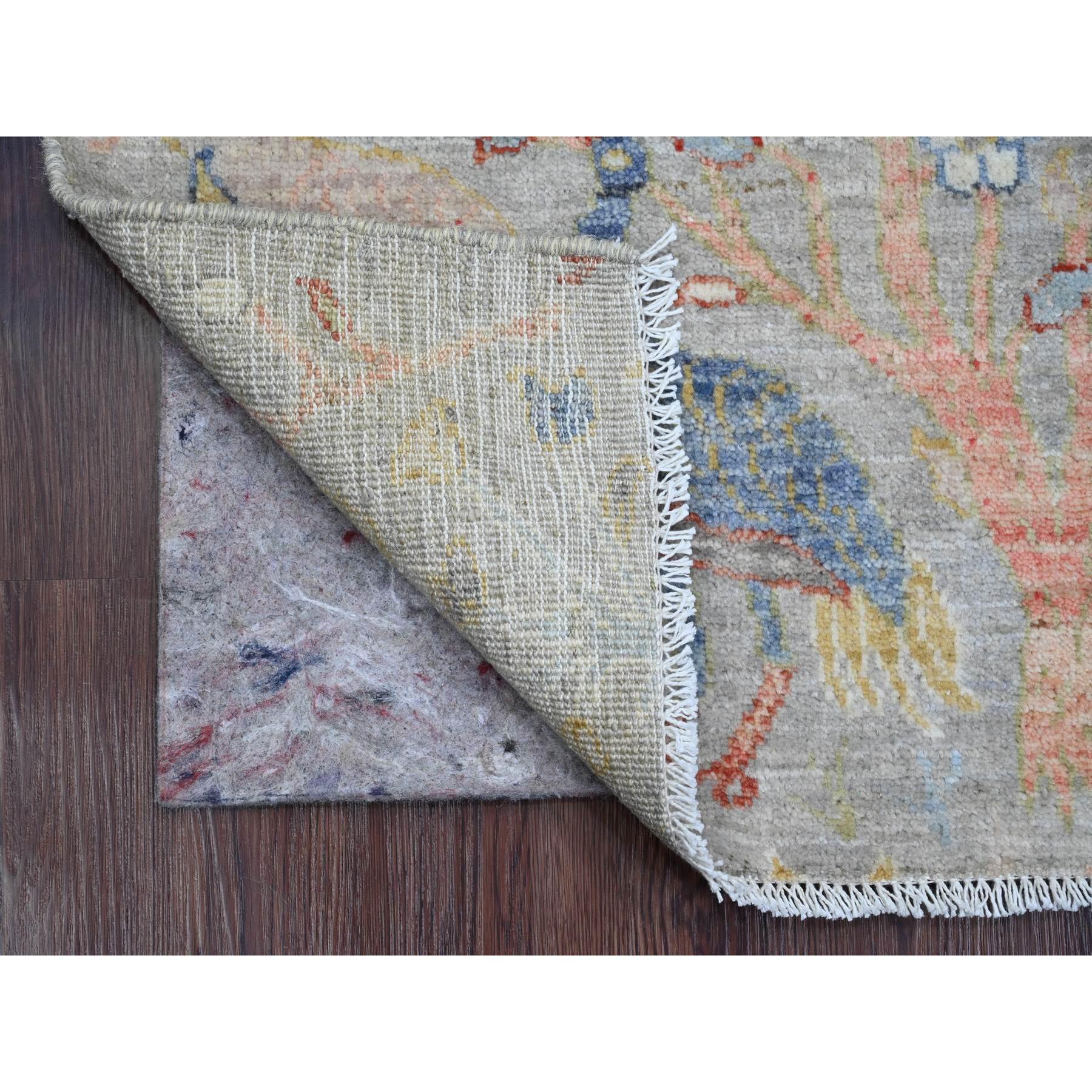 2'1"x3'1" Medium Gray, Afghan Peshawar with Birds of Paradise Design, Hand Knotted, Soft Wool, Veggie Dyes, Mat, Sample, Oriental Rug HR20036 - Image 2