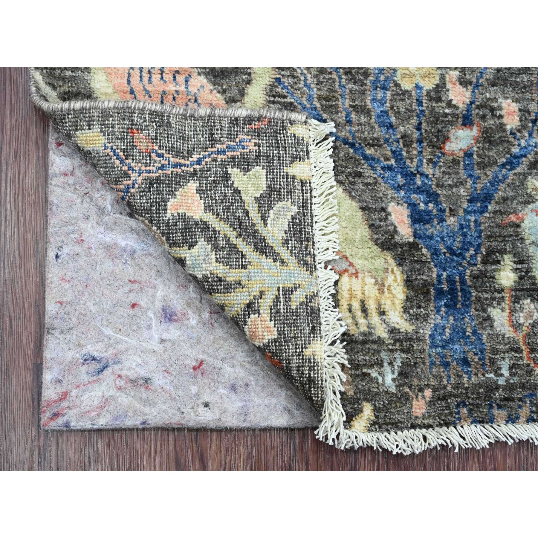 2'x6'2" Pebble Gray, Hand Knotted, Afghan Peshawar, Tree of Life, Birds of Paradise Design, Veggie Dyes, Pure Wool, Narrow Runner, Oriental Rug HR20043 - Image 2