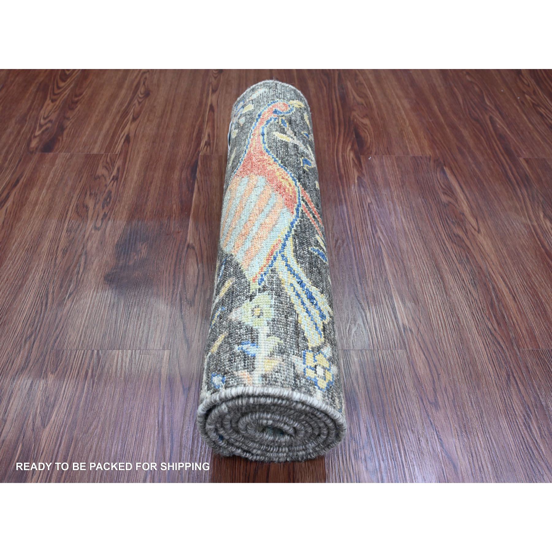 2'x6'2" Pebble Gray, Hand Knotted, Afghan Peshawar, Tree of Life, Birds of Paradise Design, Veggie Dyes, Pure Wool, Narrow Runner, Oriental Rug HR20043 - Image 4