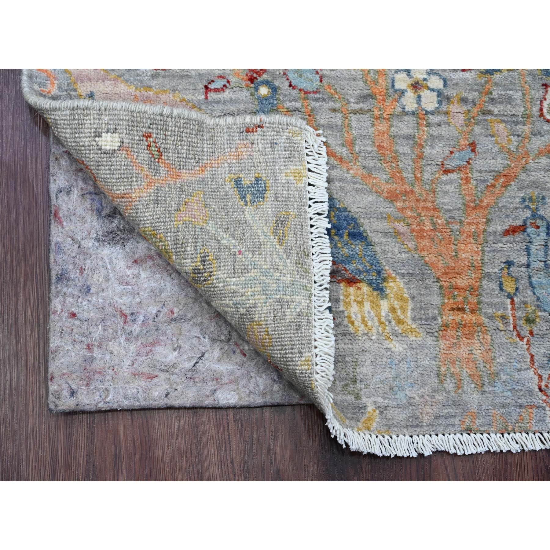2'x6'2" Spanish Gray, Afghan Peshawar with Birds of Paradise Design, Hand Knotted, Natural Dyes, Soft Wool, Short Runner, Oriental Rug HR20049 - Image 2