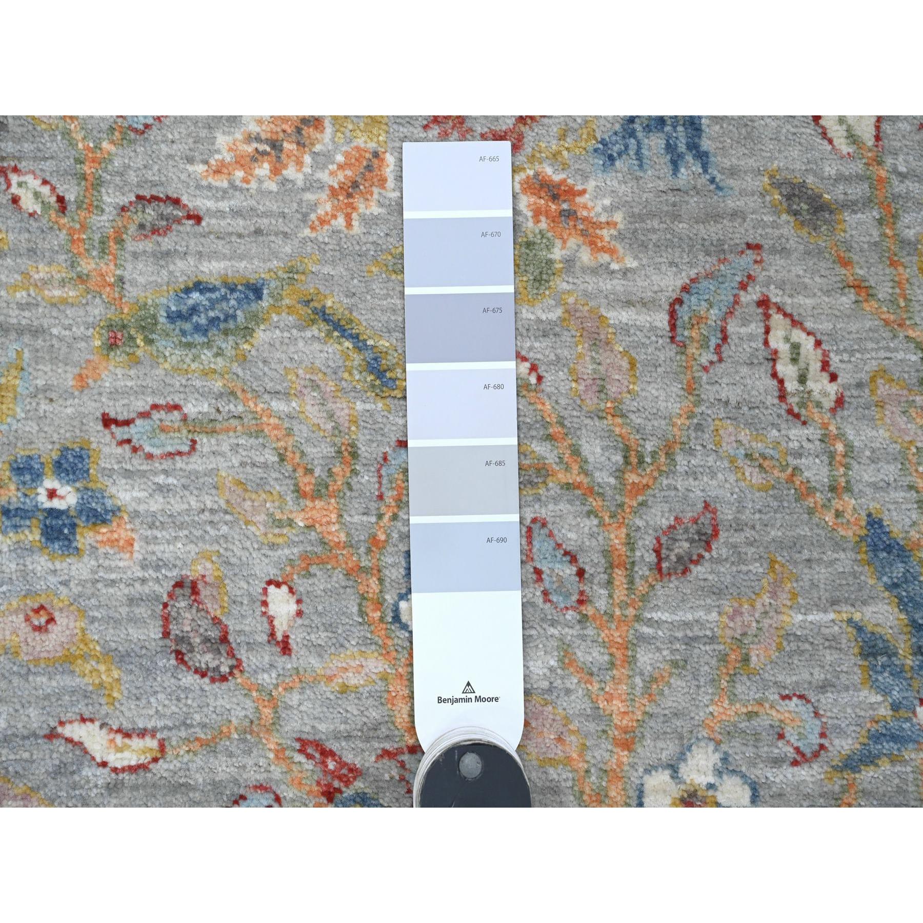 2'x6'2" Spanish Gray, Afghan Peshawar with Birds of Paradise Design, Hand Knotted, Natural Dyes, Soft Wool, Short Runner, Oriental Rug HR20049 - Image 3