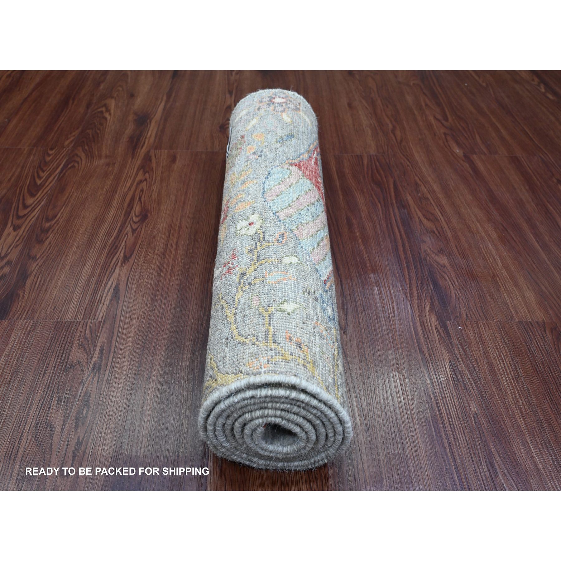 2'x6'2" Spanish Gray, Afghan Peshawar with Birds of Paradise Design, Hand Knotted, Natural Dyes, Soft Wool, Short Runner, Oriental Rug HR20049 - Image 4