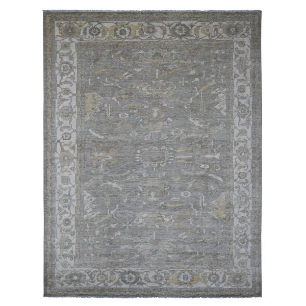 8'10"x11'8" Nevada Gray with Touches of Gold, Peshawar with All Over Heriz Design, Natural Dyes, Hand Knotted, Pure Wool, Oriental Rug HR20083
