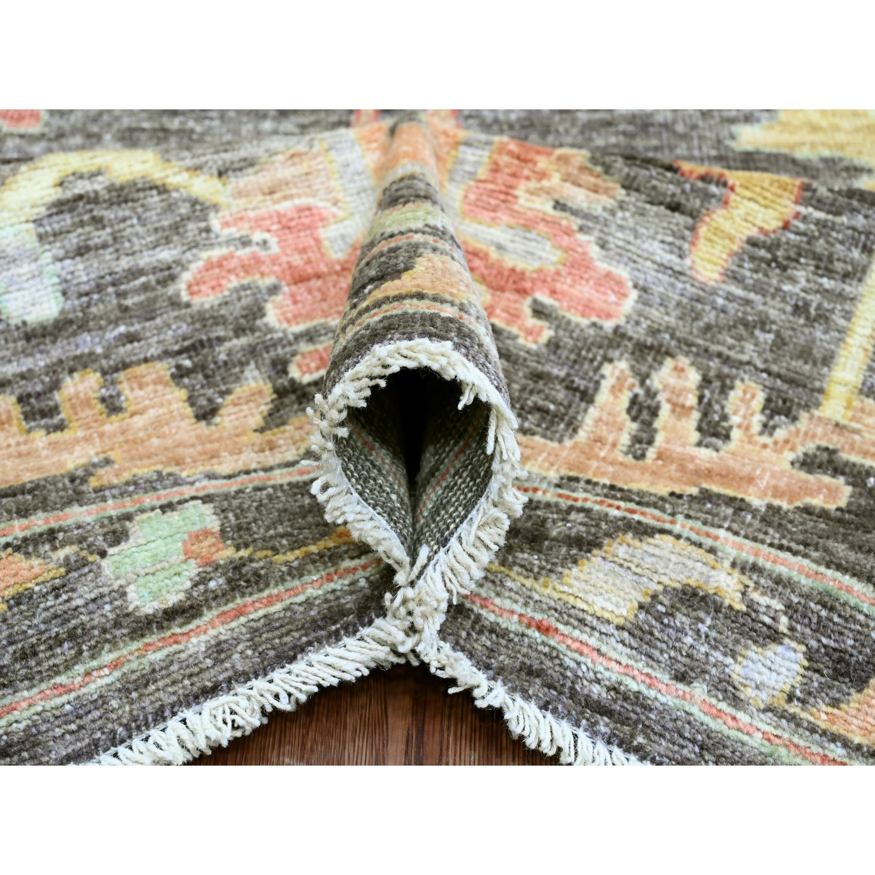 10'x13'5" Mocha Brown, Afghan Angora Oushak with Soft Colors Leaf Design, Hand Knotted, Vegetable Dyes, 100% Wool, Oriental Rug HR20093 - Image 5