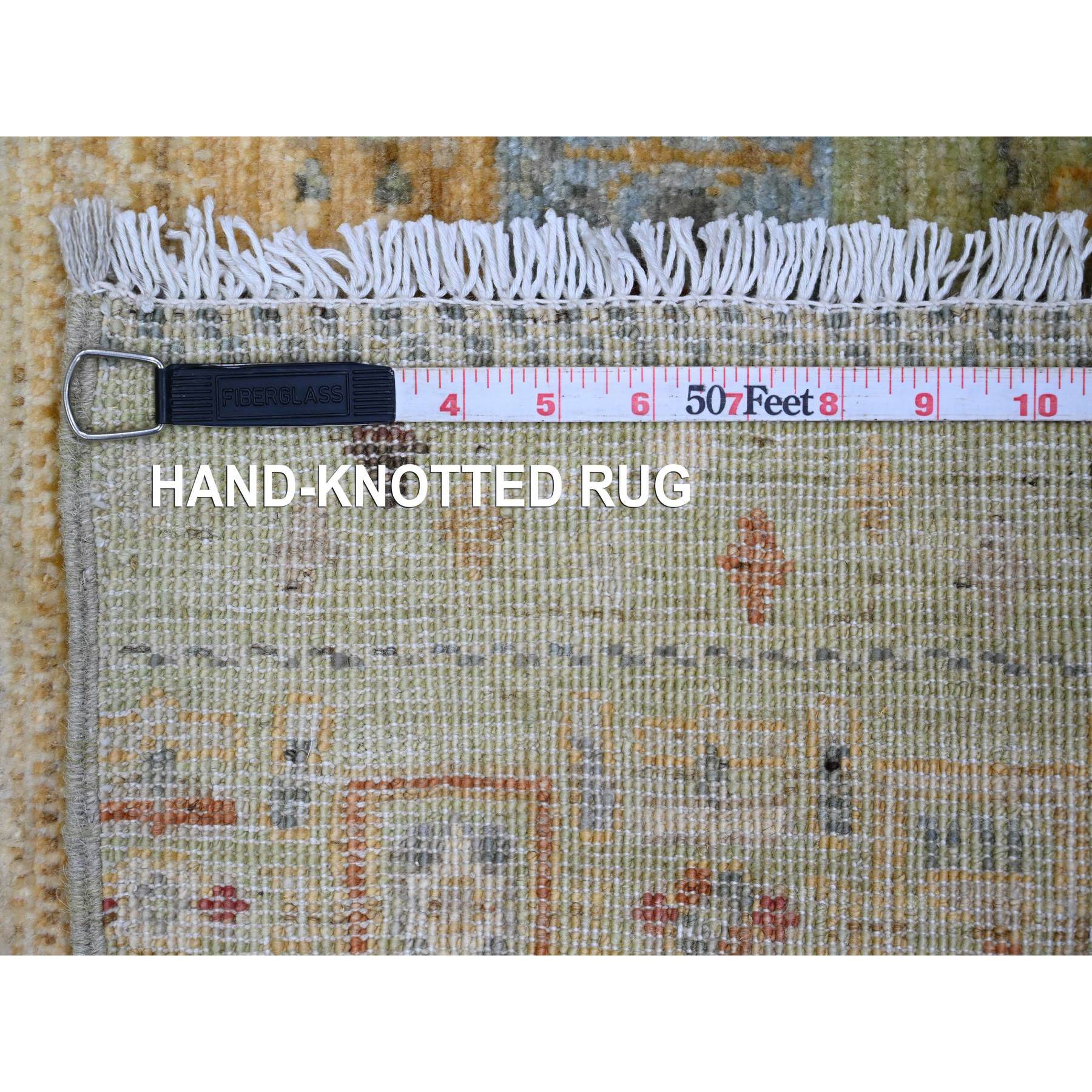 2'5"x9'9" Olive Green, Hand Knotted, Fine Kashkuli Gabbeh with Small Animal Figurines, Soft Wool, Veggie Dyes, Runner, Oriental Rug HR20116 - Image 6