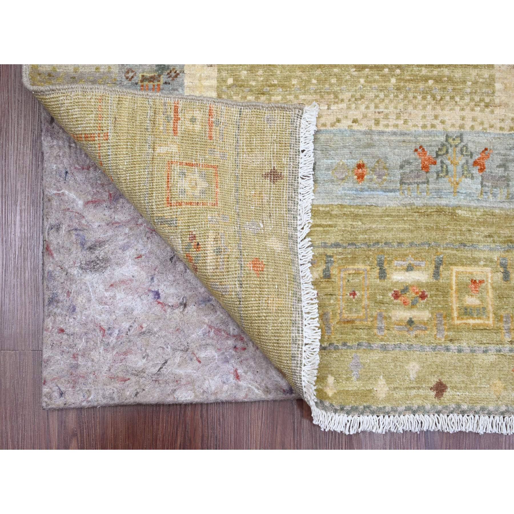 2'9"x5'10" Swamp Green, Fine Kashkuli Gabbeh with Small Animal Figurines, Hand Knotted, Soft Wool, Natural Dyes, Runner, Oriental Rug HR20119 - Image 2