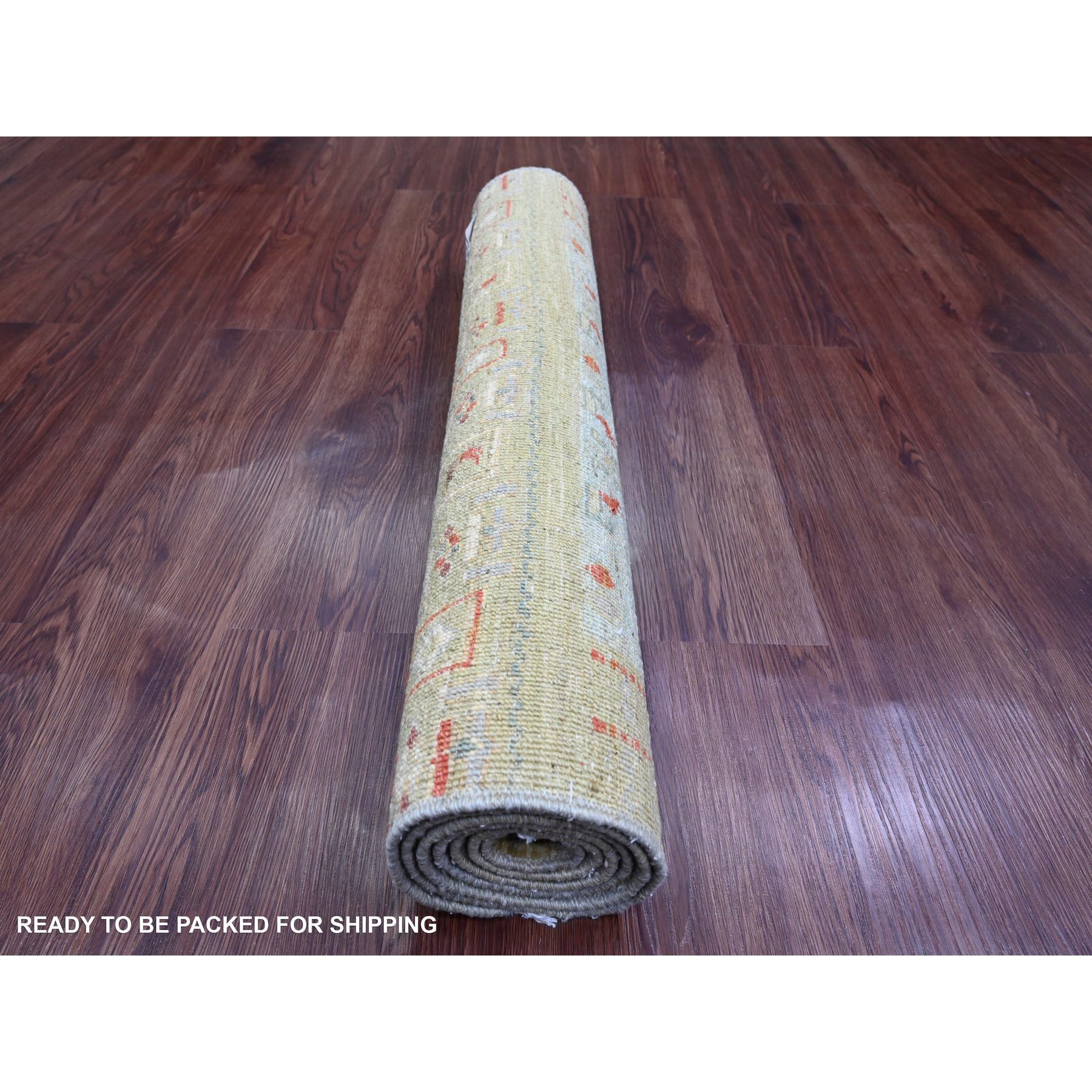 2'9"x5'10" Swamp Green, Fine Kashkuli Gabbeh with Small Animal Figurines, Hand Knotted, Soft Wool, Natural Dyes, Runner, Oriental Rug HR20119 - Image 4