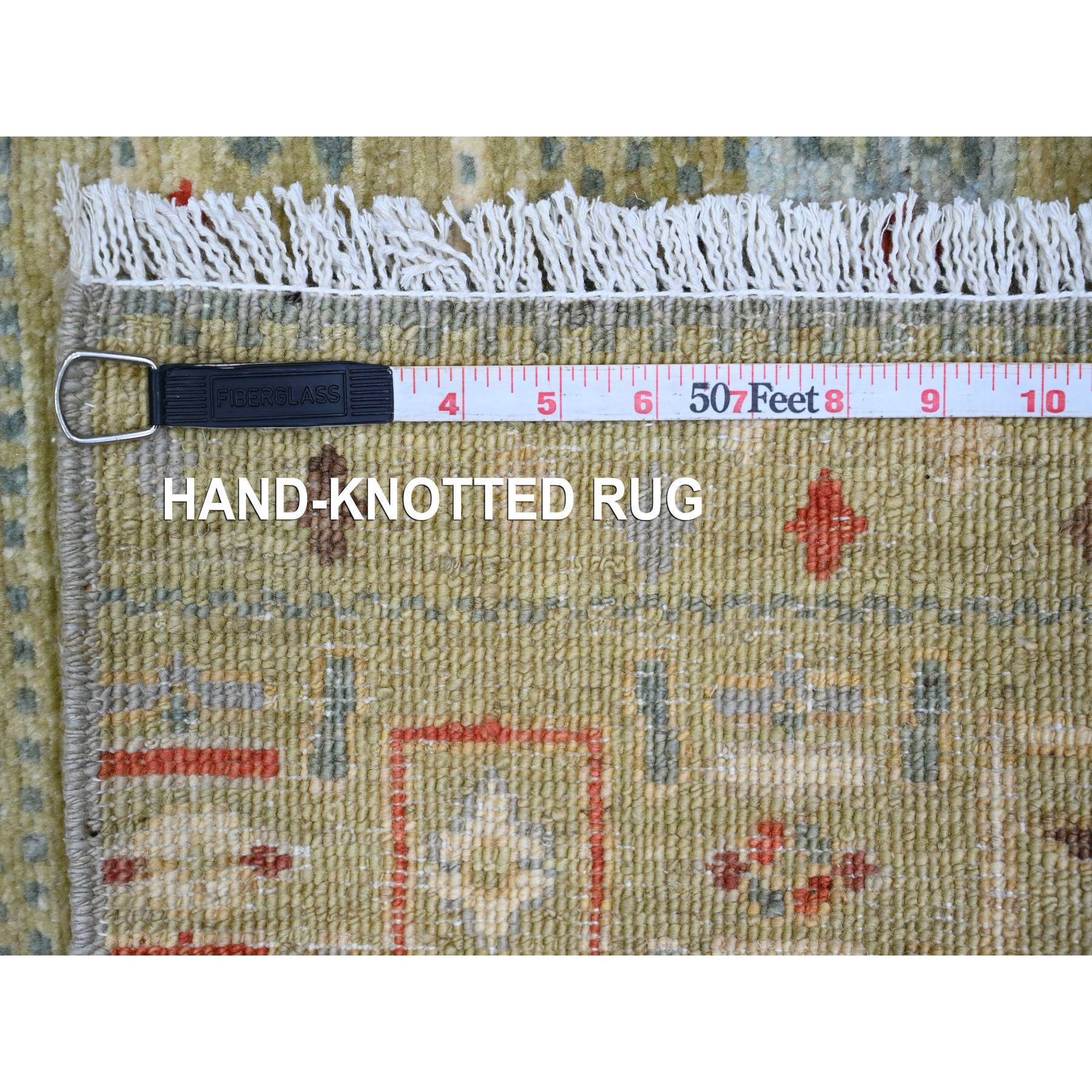 2'9"x5'10" Swamp Green, Fine Kashkuli Gabbeh with Small Animal Figurines, Hand Knotted, Soft Wool, Natural Dyes, Runner, Oriental Rug HR20119 - Image 6