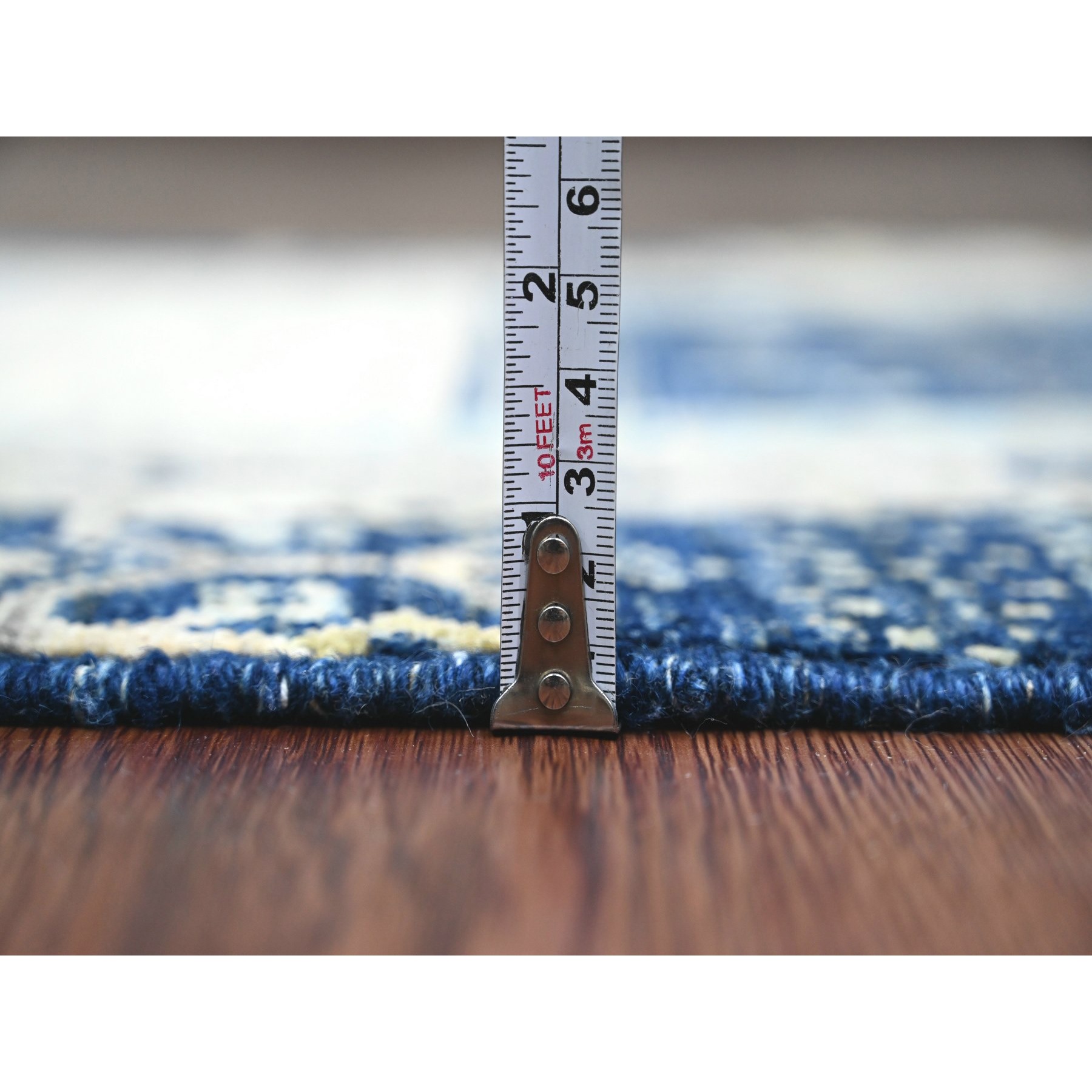 2'6"x9'8" Shades of Blue, Hand Knotted, Fine Kashkuli Gabbeh with Small Animal Figurines, Soft Wool, Veggie Dyes, Runner, Oriental Rug HR20125 - Image 5