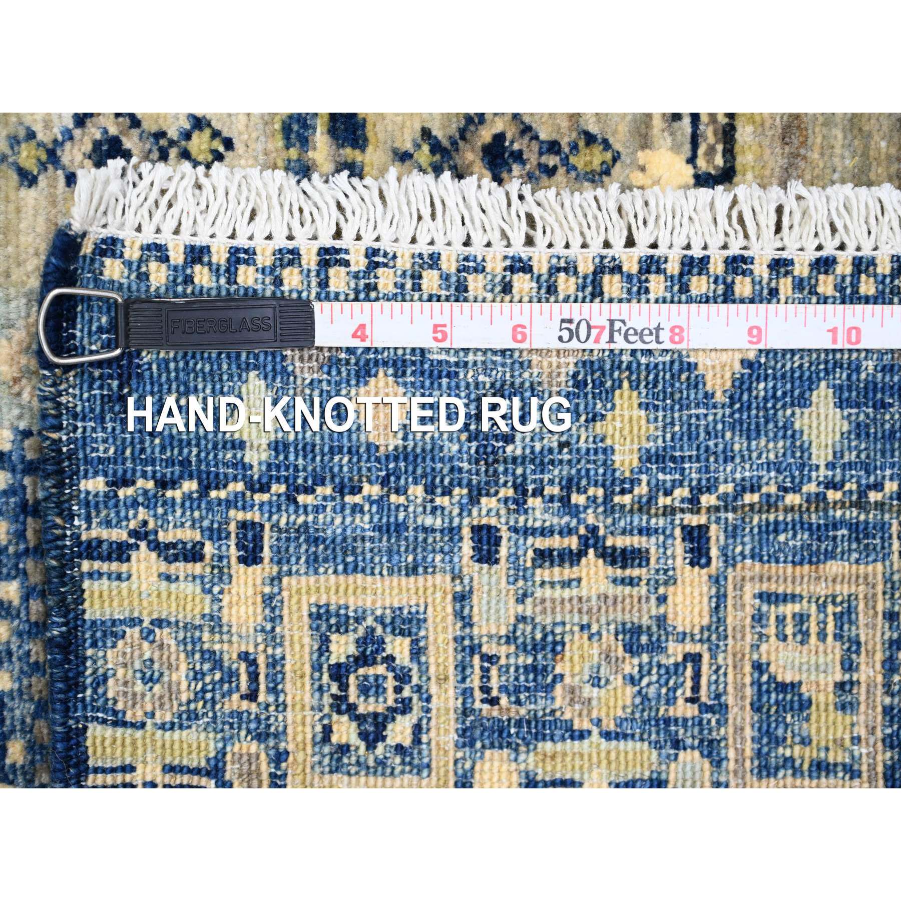 2'6"x9'8" Shades of Blue, Hand Knotted, Fine Kashkuli Gabbeh with Small Animal Figurines, Soft Wool, Veggie Dyes, Runner, Oriental Rug HR20125 - Image 6