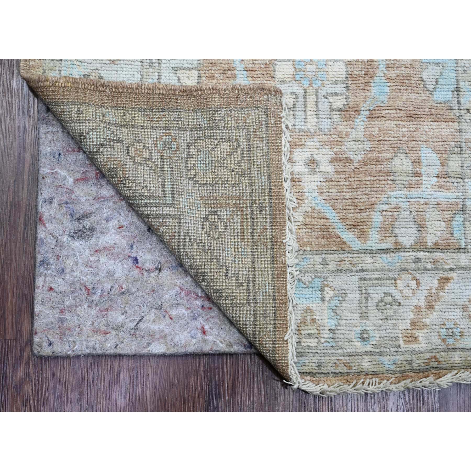 2'9"x9'6" Almond Brown, Afghan Angora Oushak with All Over Leaf Design, Vegetable Dyes, Hand Knotted, 100% Wool, Runner, Oriental Rug HR20129 - Image 2